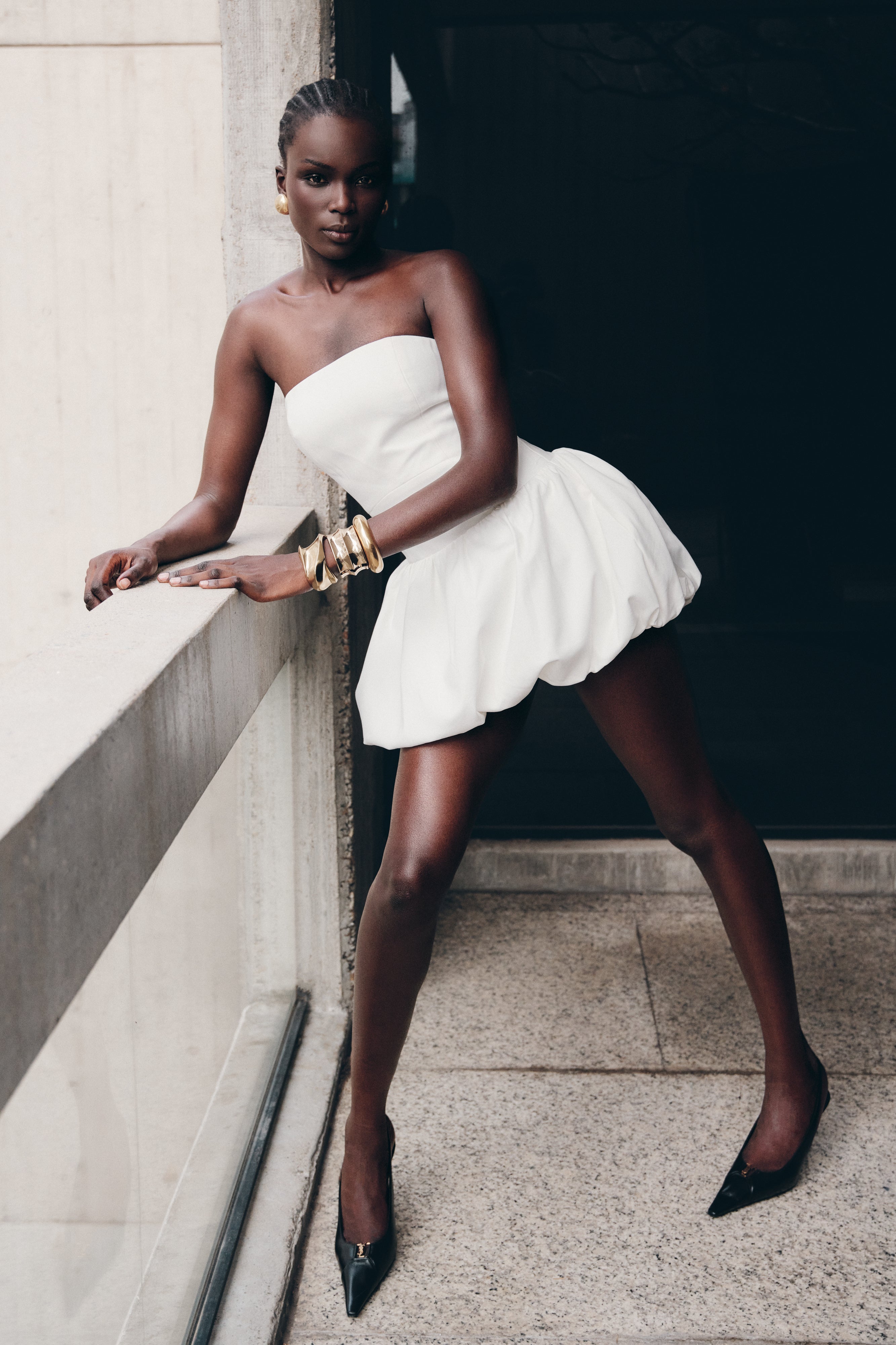 Clementina Strapless Bubble Mini Dress - White | MESHKI
