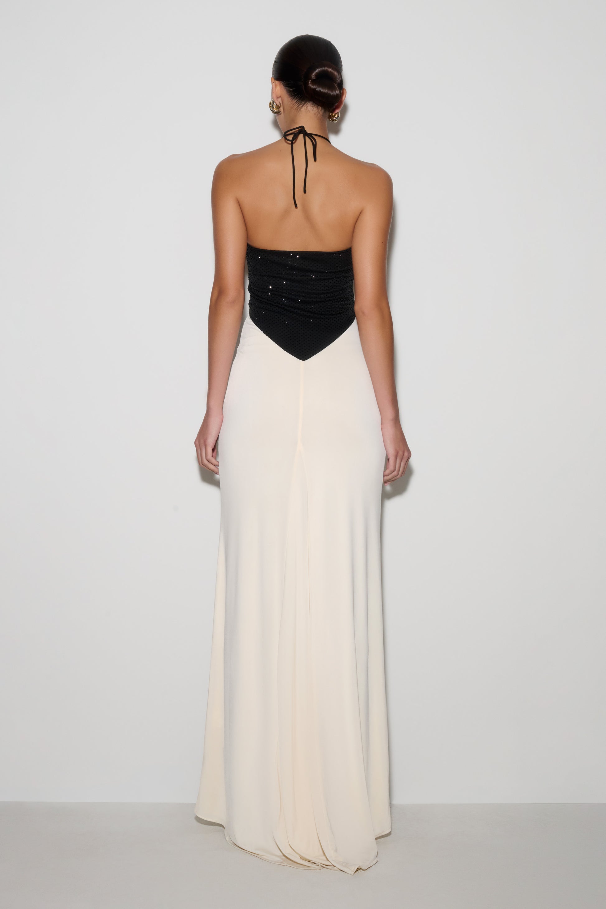 Hien Sequin Halter Maxi Dress - Black/Ivory #2