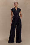 Raya Mid Rise Wide Leg Linen Pant - Black
