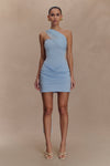 Mattea Slinky And Mesh Mini Dress With Scarf - Powder Blue