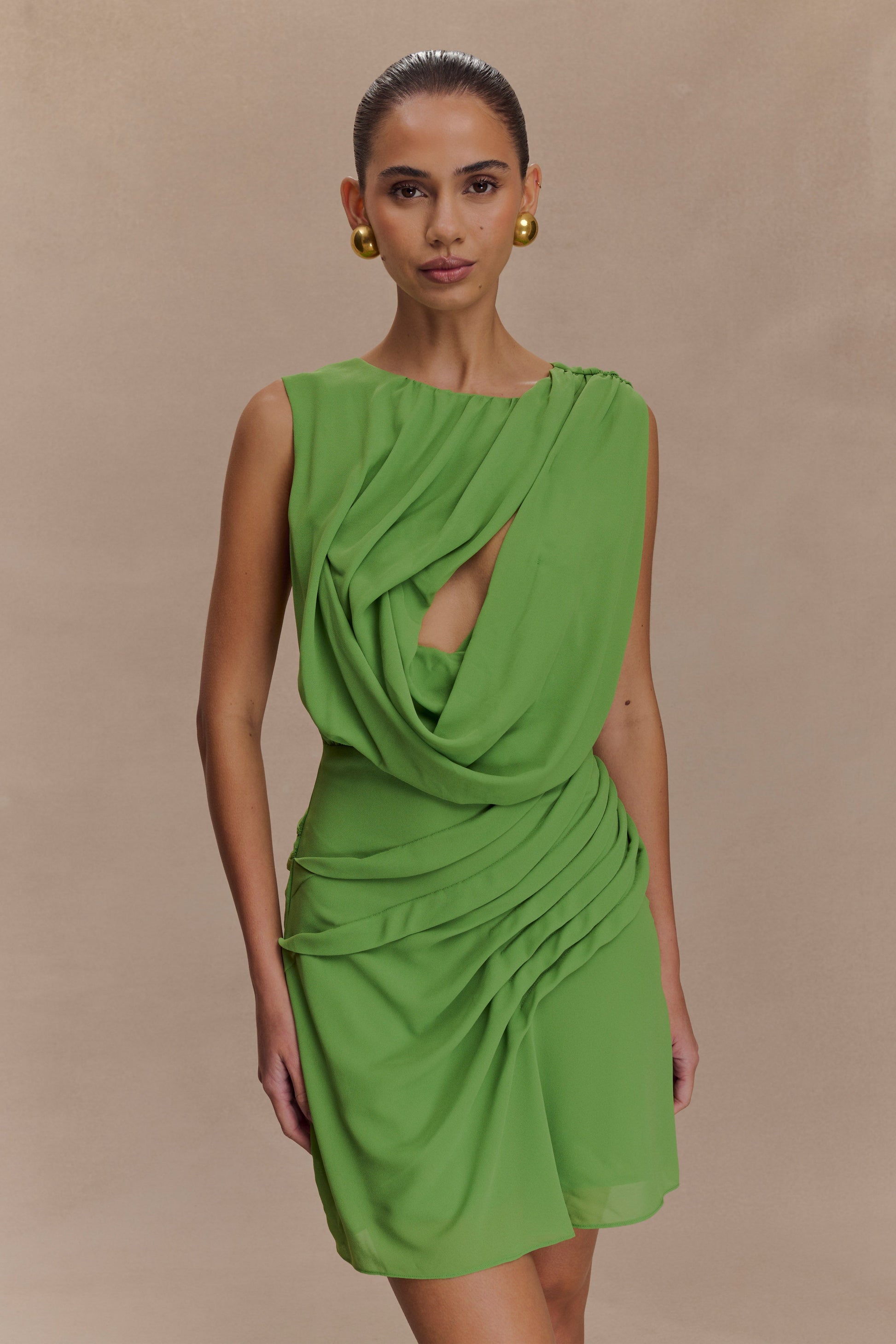 Oria Chiffon Mini Dress - Green | MESHKI Oria Chiffon Mini Dress - Green | MESHKI