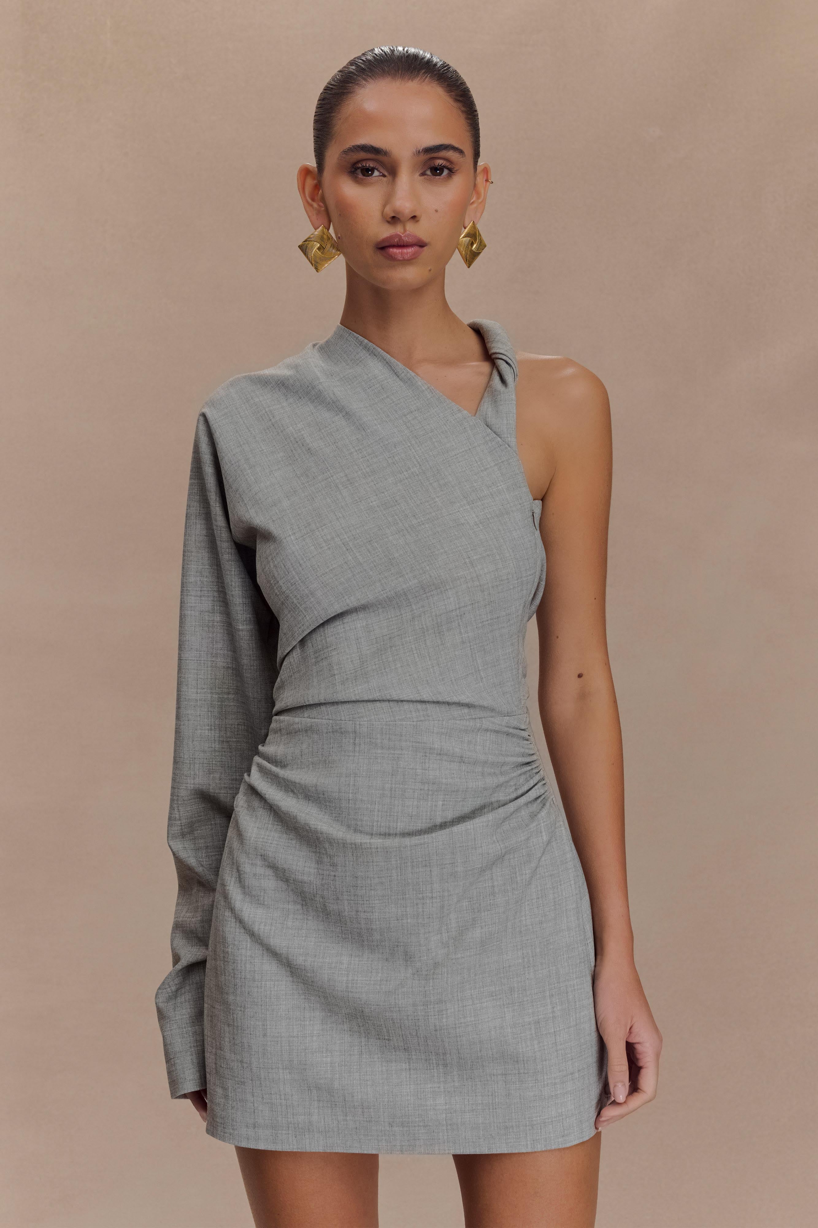 Dorian Twist Shoulder Mini Dress - Charcoal Marle | MESHKI