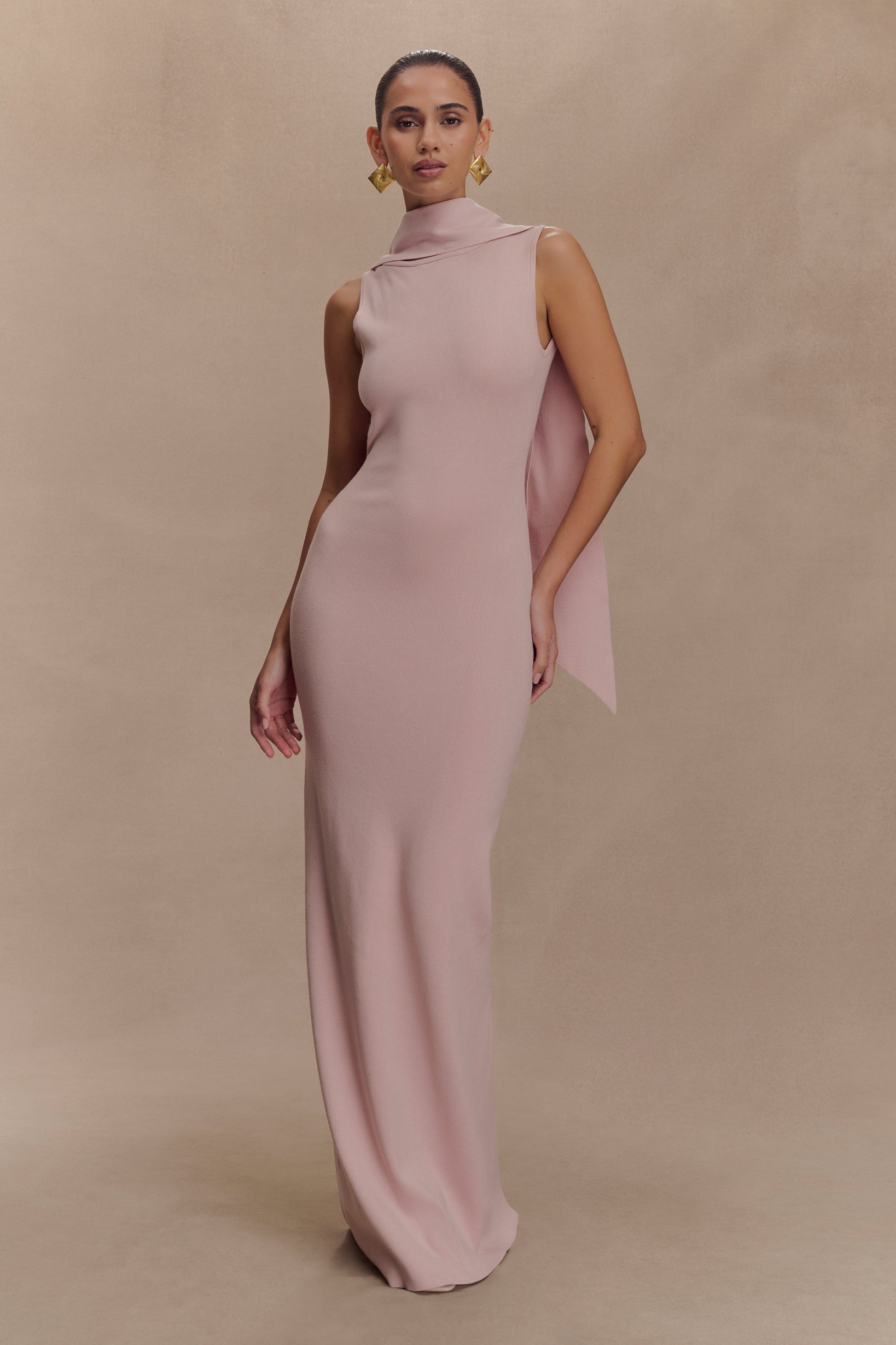 Darby Knit Scarf Maxi Dress - Pale Pink | MESHKI Darby Knit Scarf Maxi Dress - Pale Pink | MESHKI