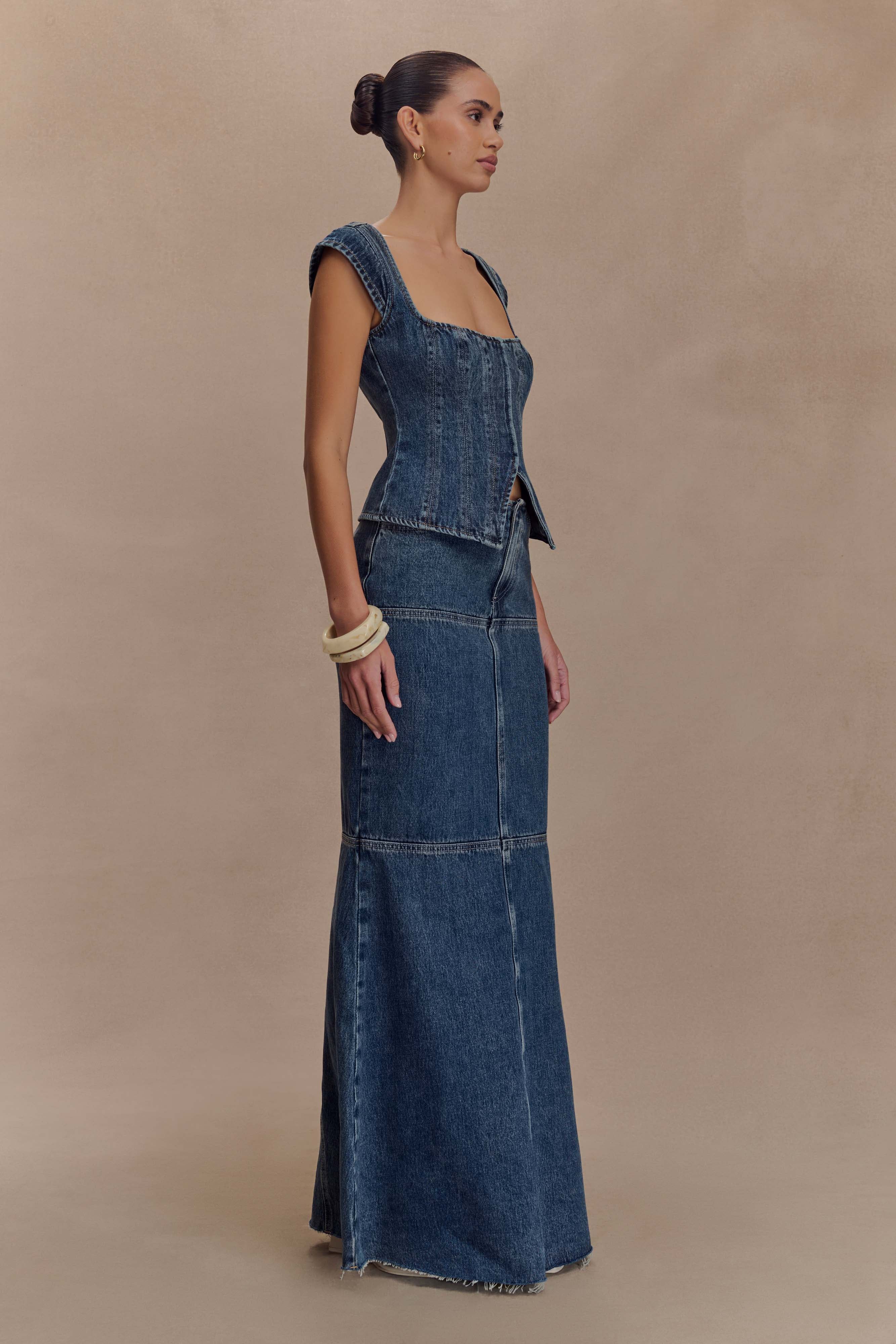 Vilshenko New Blue Cotton Flared Maxi Skirt XS