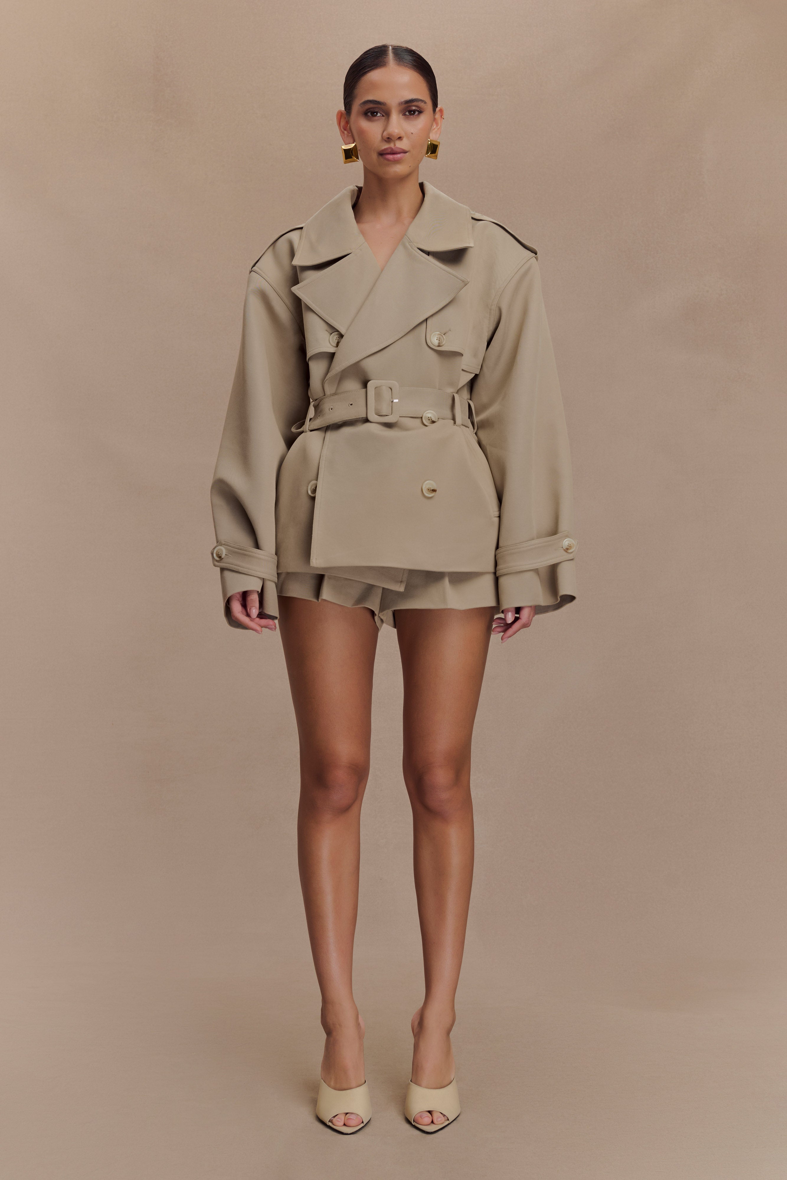 Alden Short Trench Jacket - Pebble | MESHKI