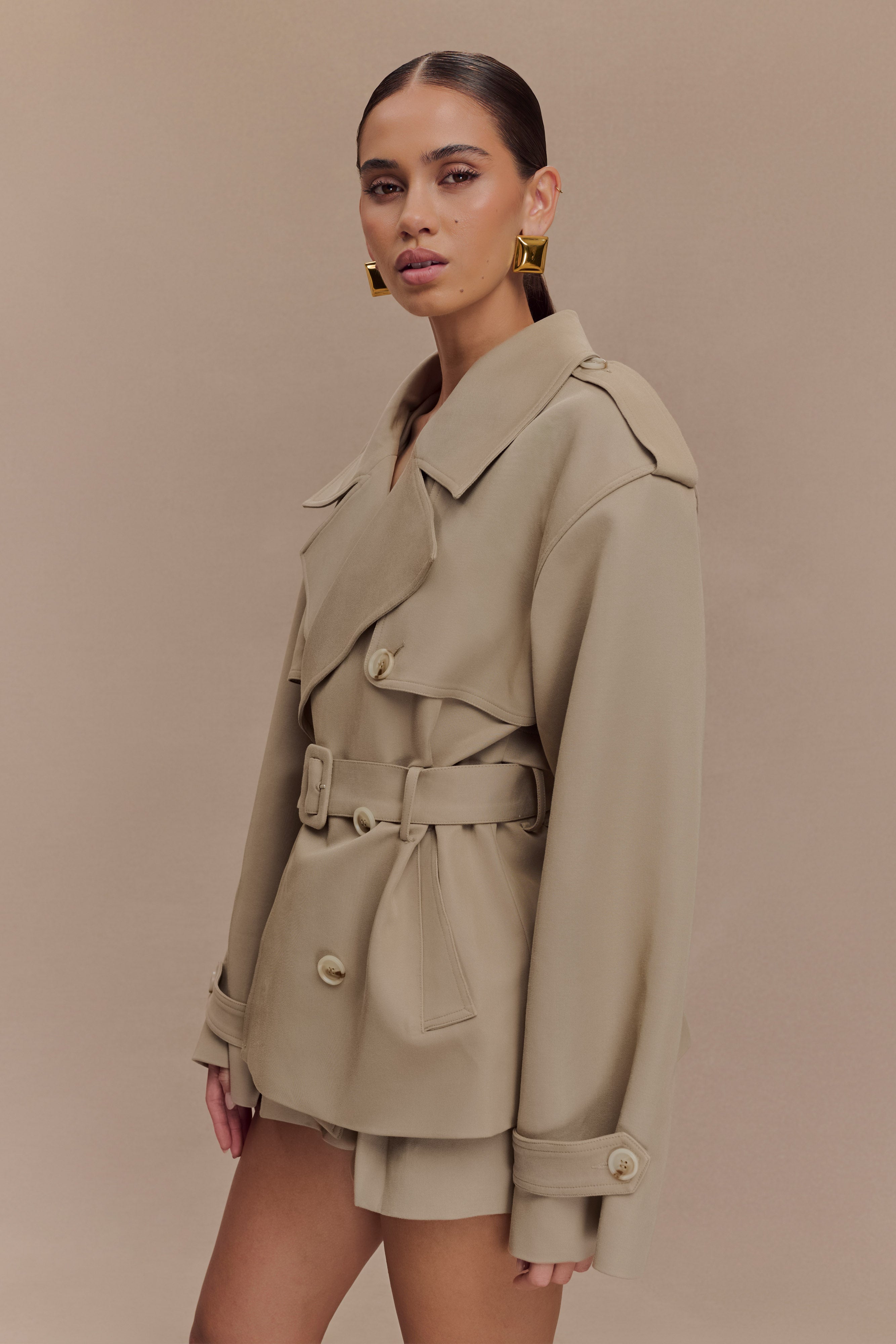 Alden Short Trench Jacket - Pebble | MESHKI