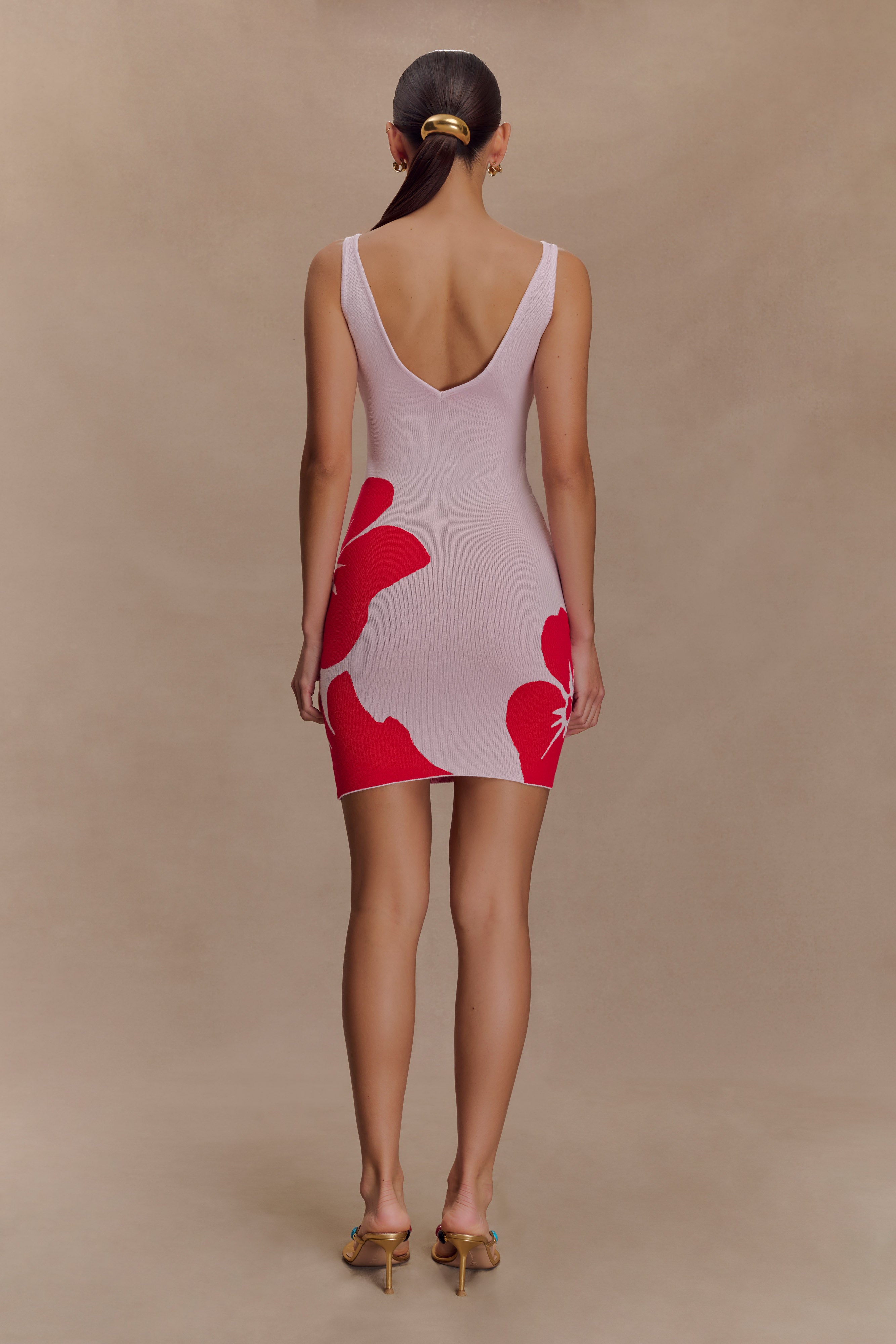 Dorothy Knit Print Mini Dress - Red Deco Fleur Print | MESHKI