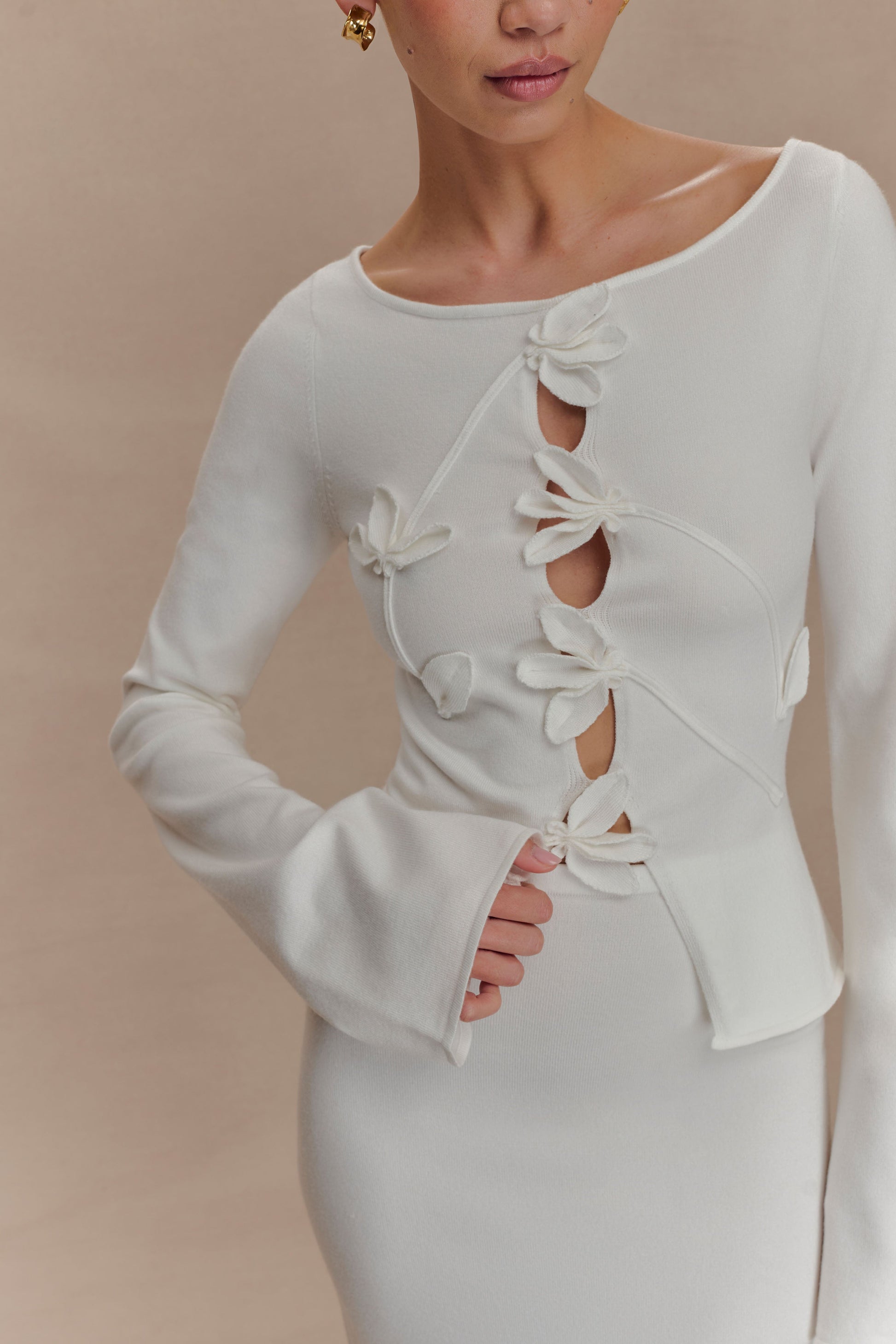 Alejandra Floral Long Sleeve Knit Top - White #3