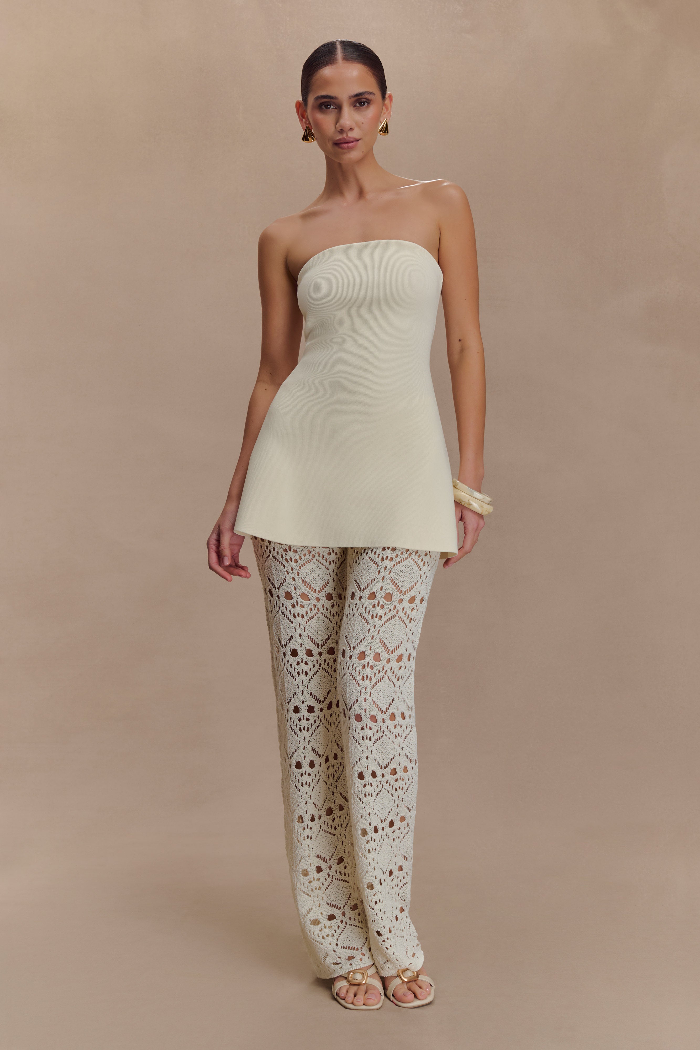 Trena Crochet Knit Pants - Ivory | MESHKI