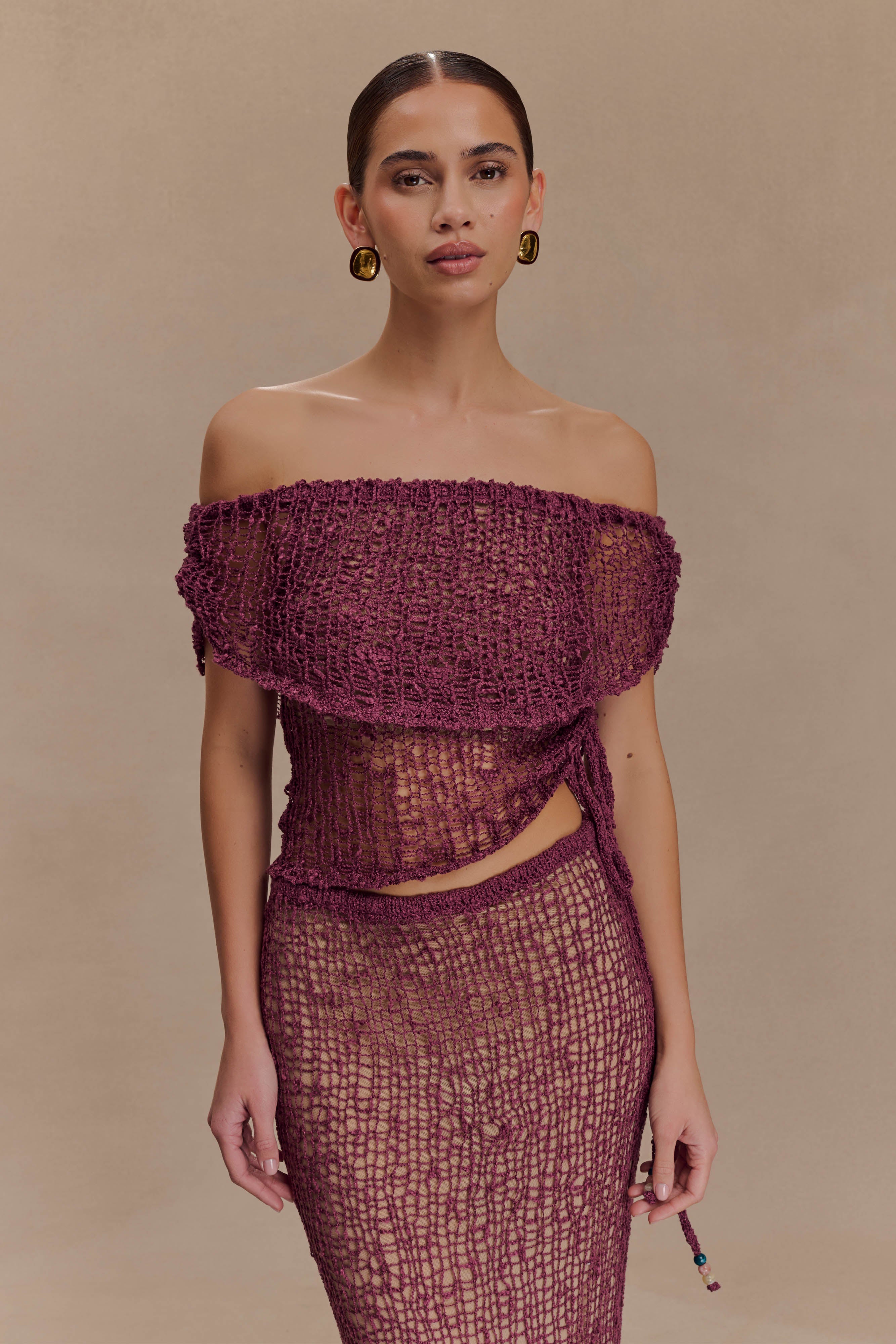 Cordelia Off Shoulder Knit Top - Mauve | MESHKI