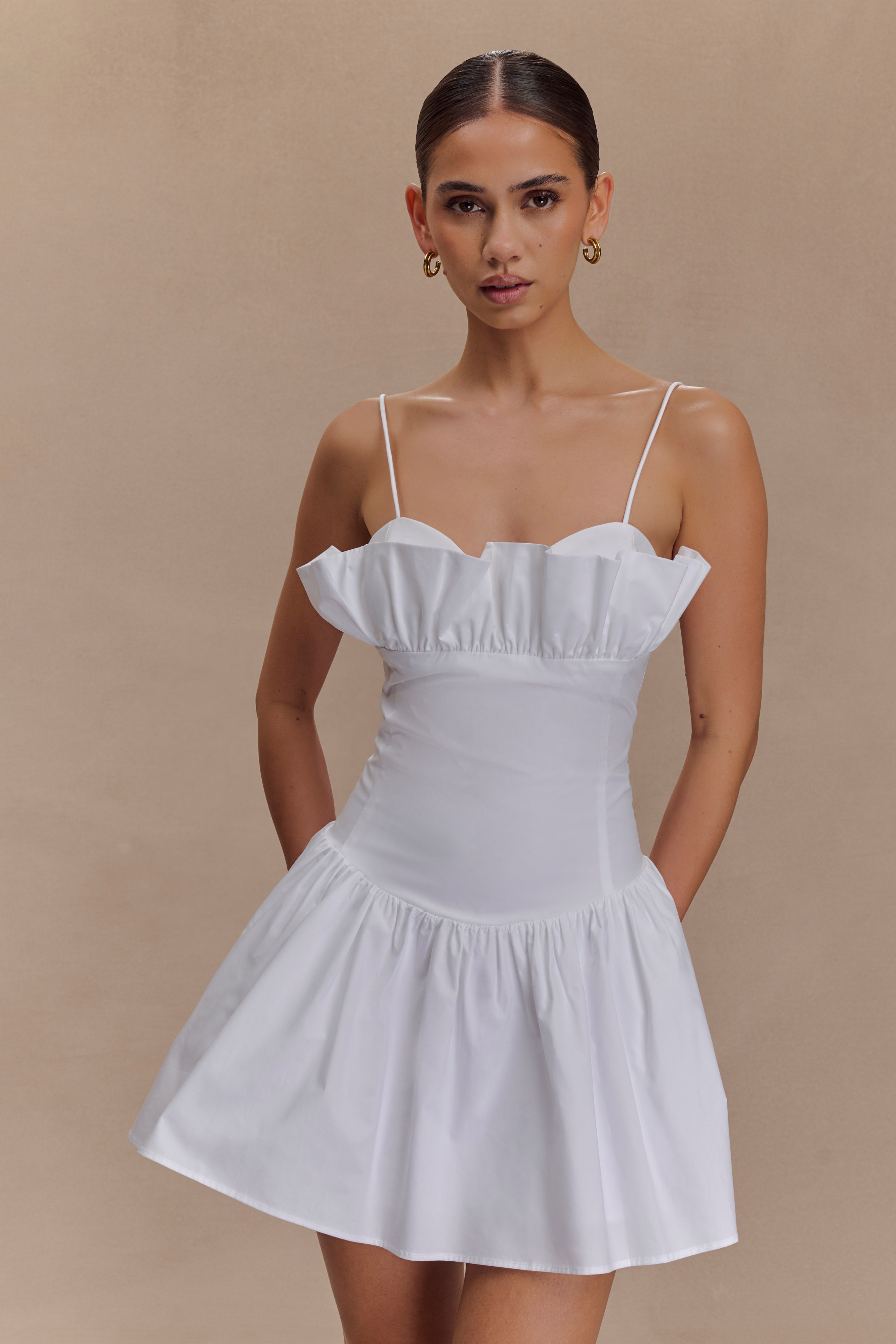 Janis Cotton Frill Mini Dress - White | MESHKI