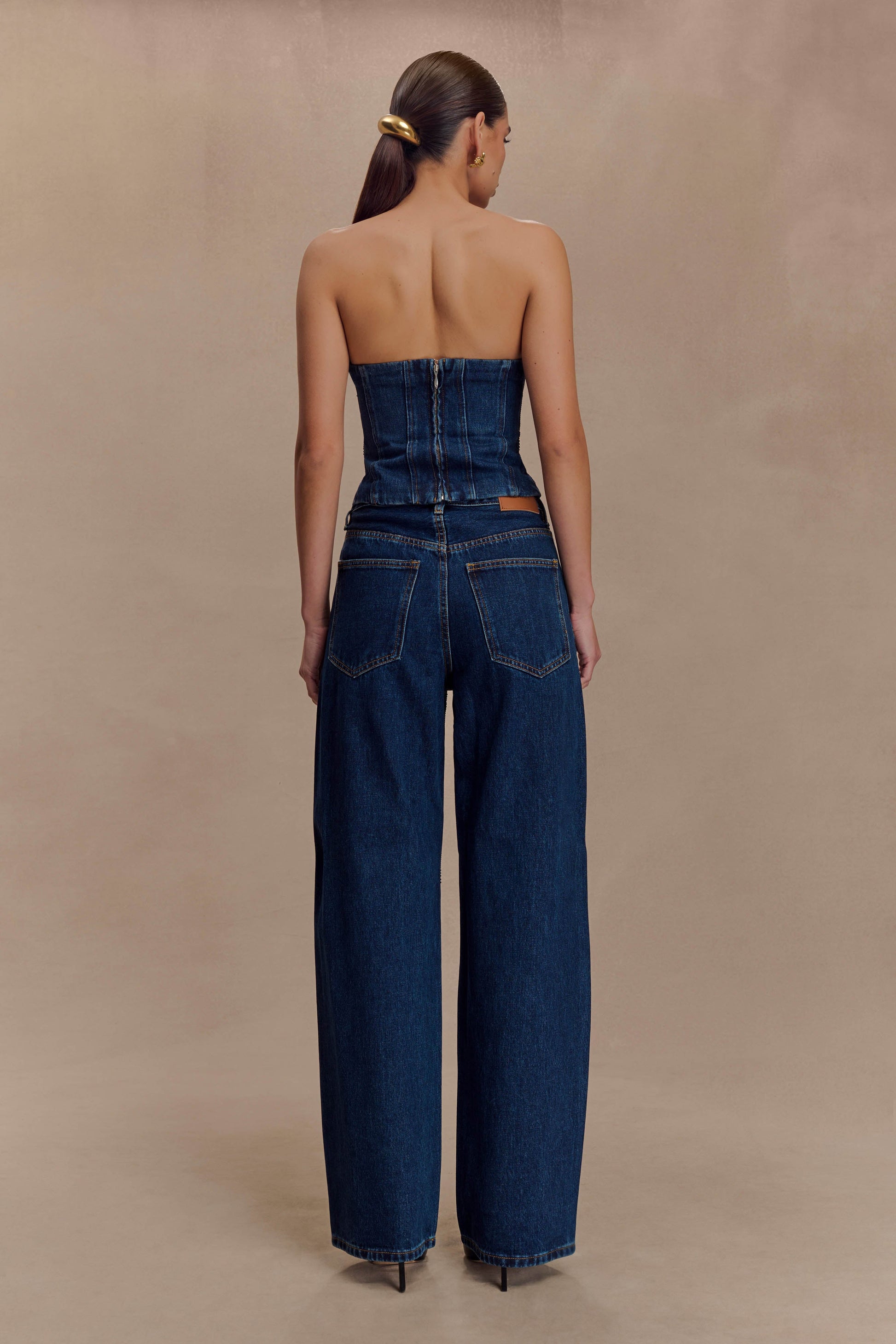 Laina Mid Rise Diamante Denim Jeans - Midnight Blue #4