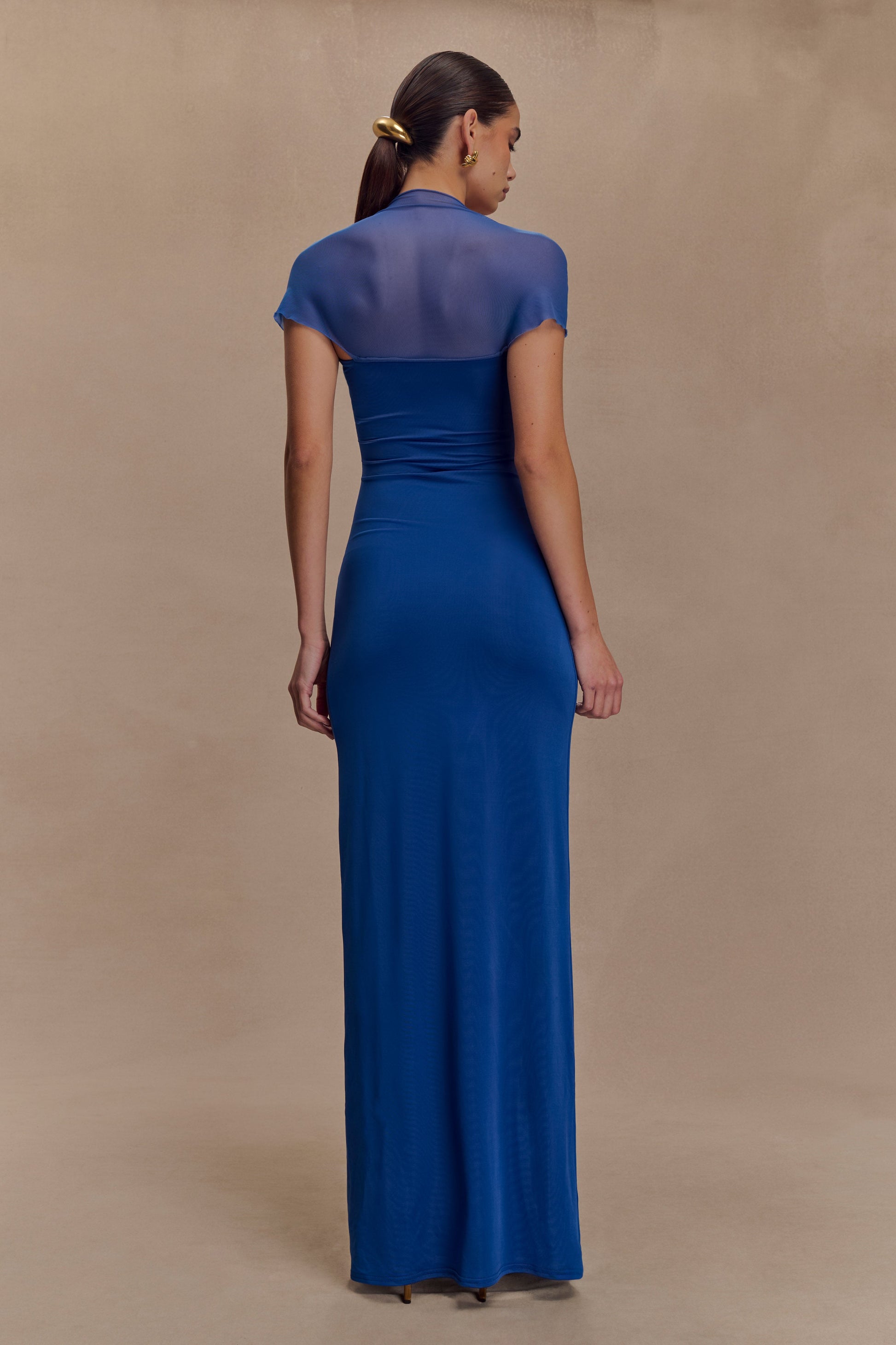 Wyatt Slinky And Mesh Maxi Dress - Cobalt Blue | MESHKI Wyatt Slinky And Mesh Maxi Dress - Cobalt Blue | MESHKI