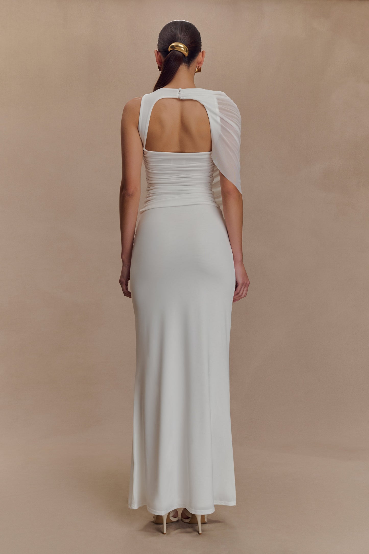 Pruedance Slinky Draped Top With Mesh Overlay - White