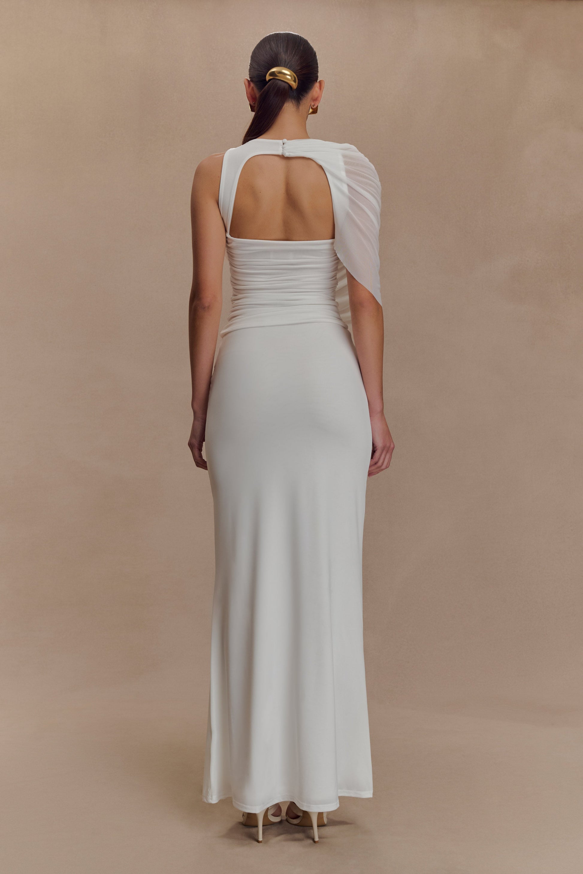 Pruedance Slinky Draped Top With Mesh Overlay - White #6