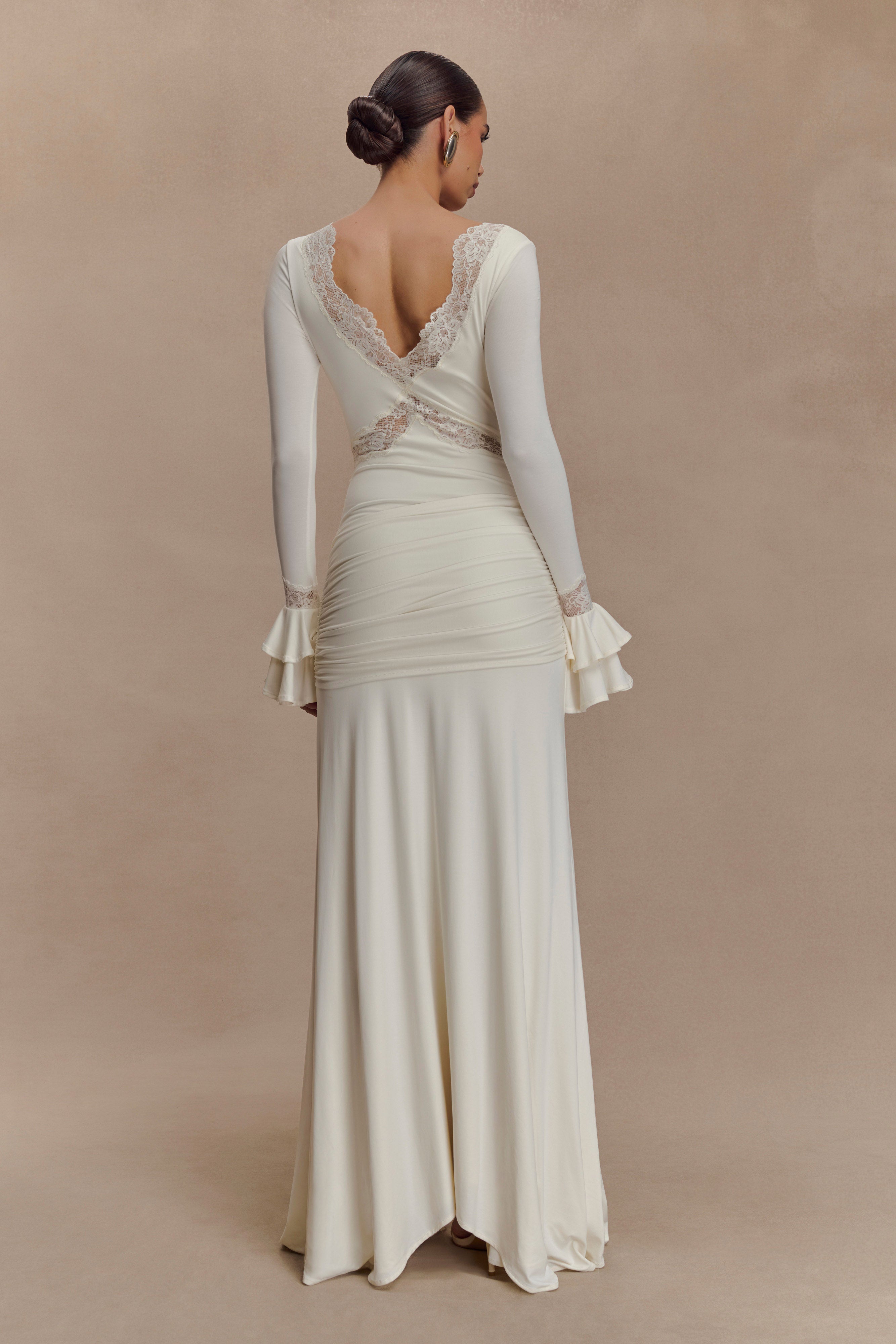 Electra Slinky Lace Maxi Dress - Ivory | MESHKI