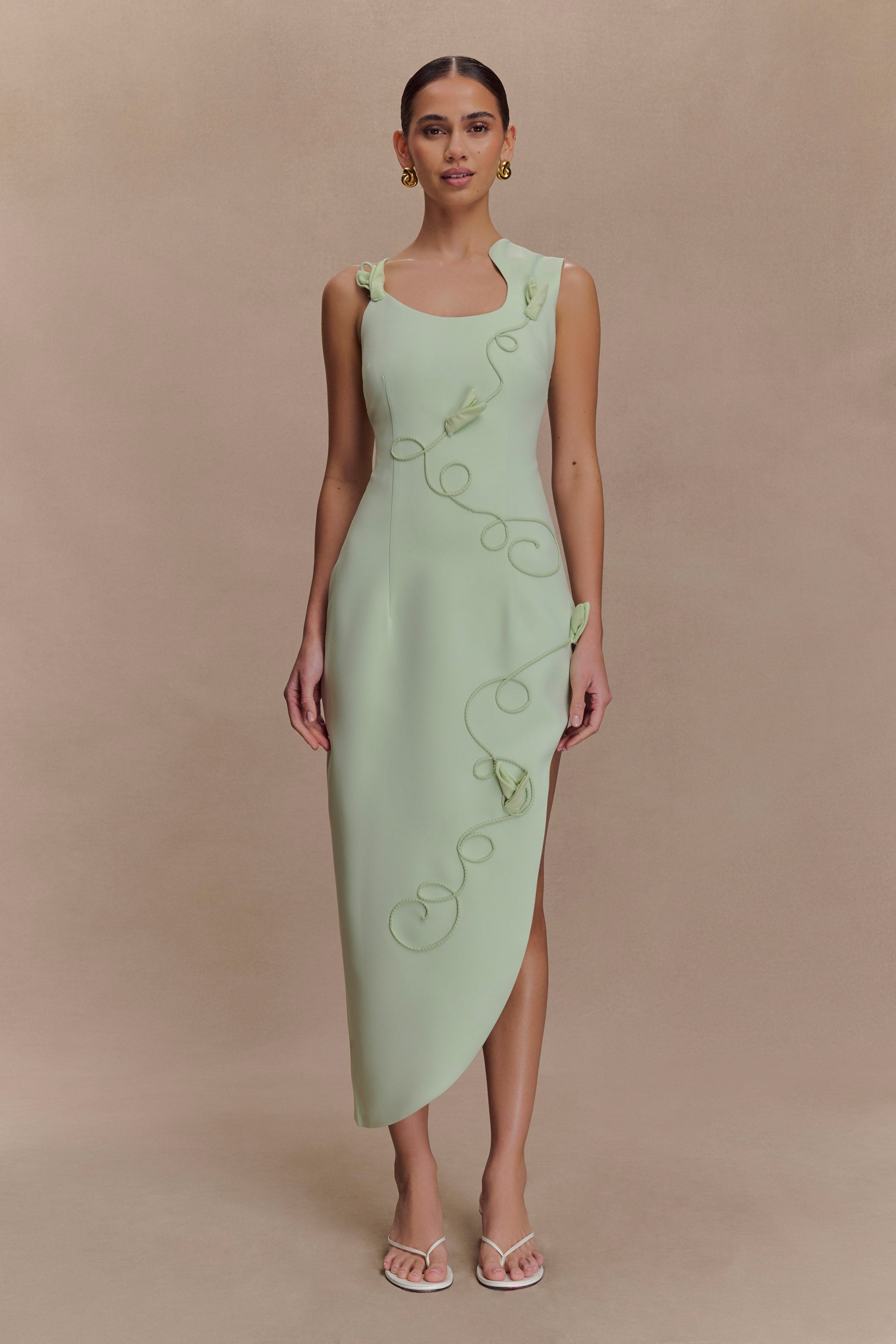 Virginia Suiting Embroidered Midi Dress - Sage | MESHKI Virginia Suiting Embroidered Midi Dress - Sage | MESHKI