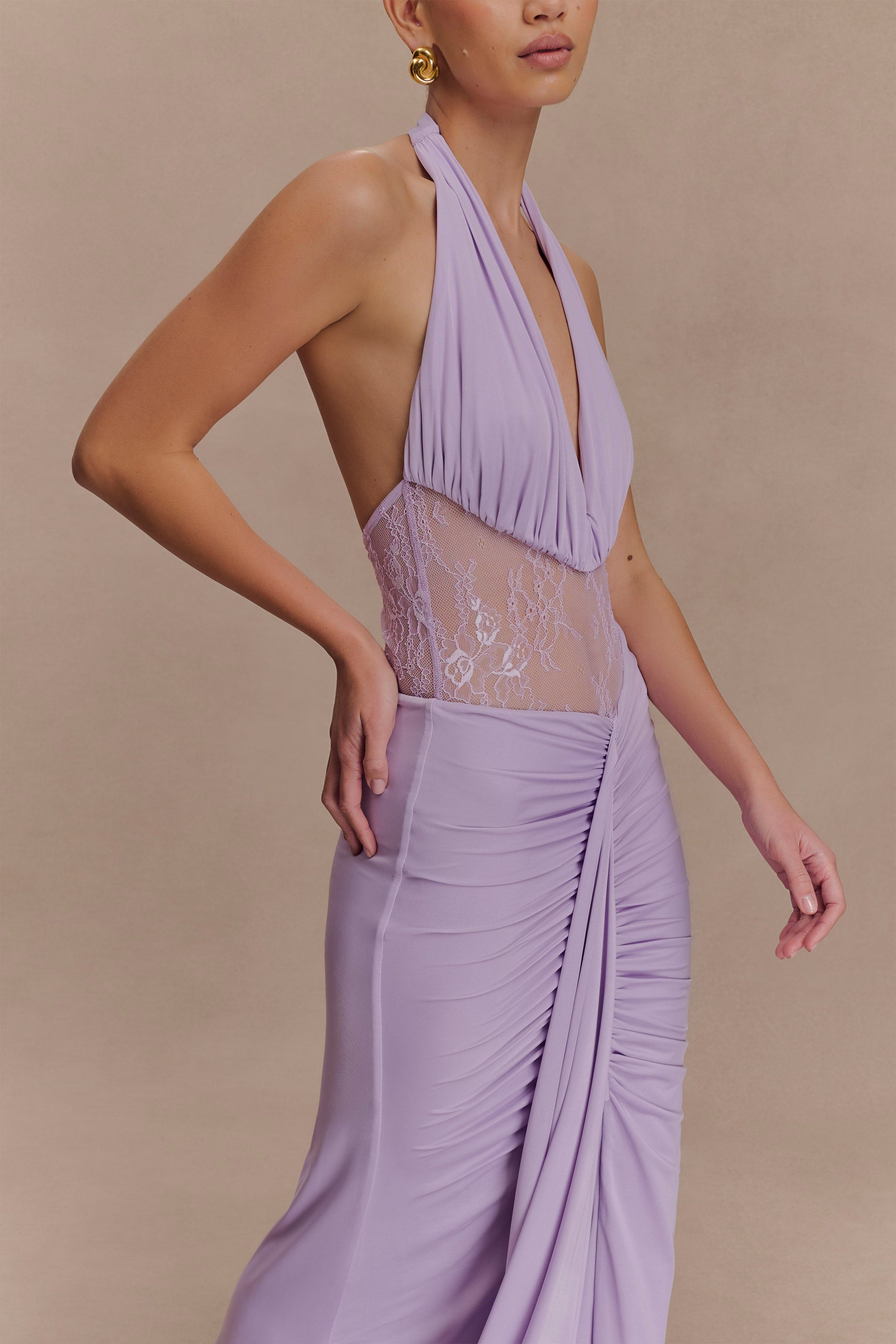 Bonnie Slinky And Lace Maxi Dress - Lilac #3