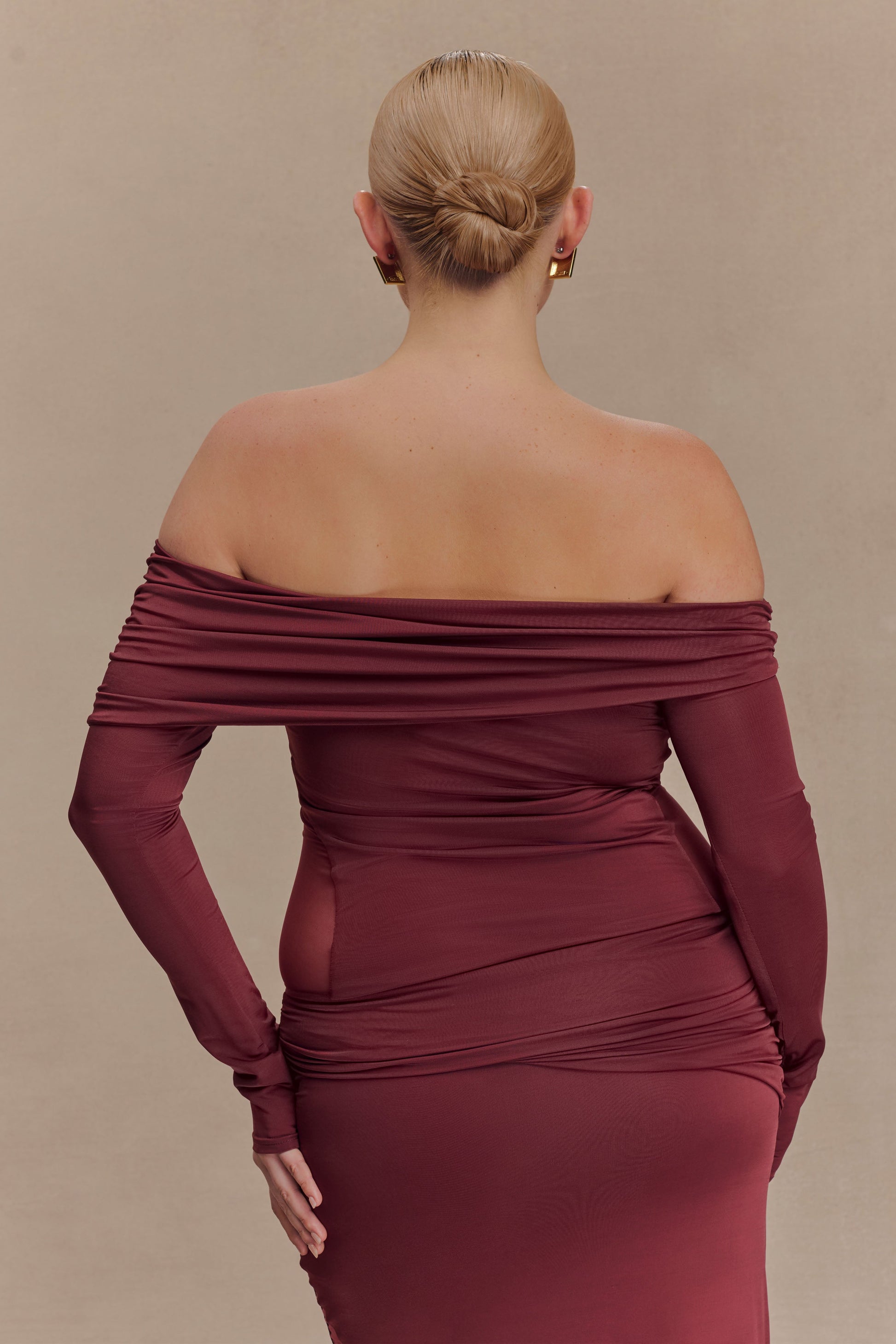 Judy Slinky And Mesh Off Shoulder Top - Wine #6