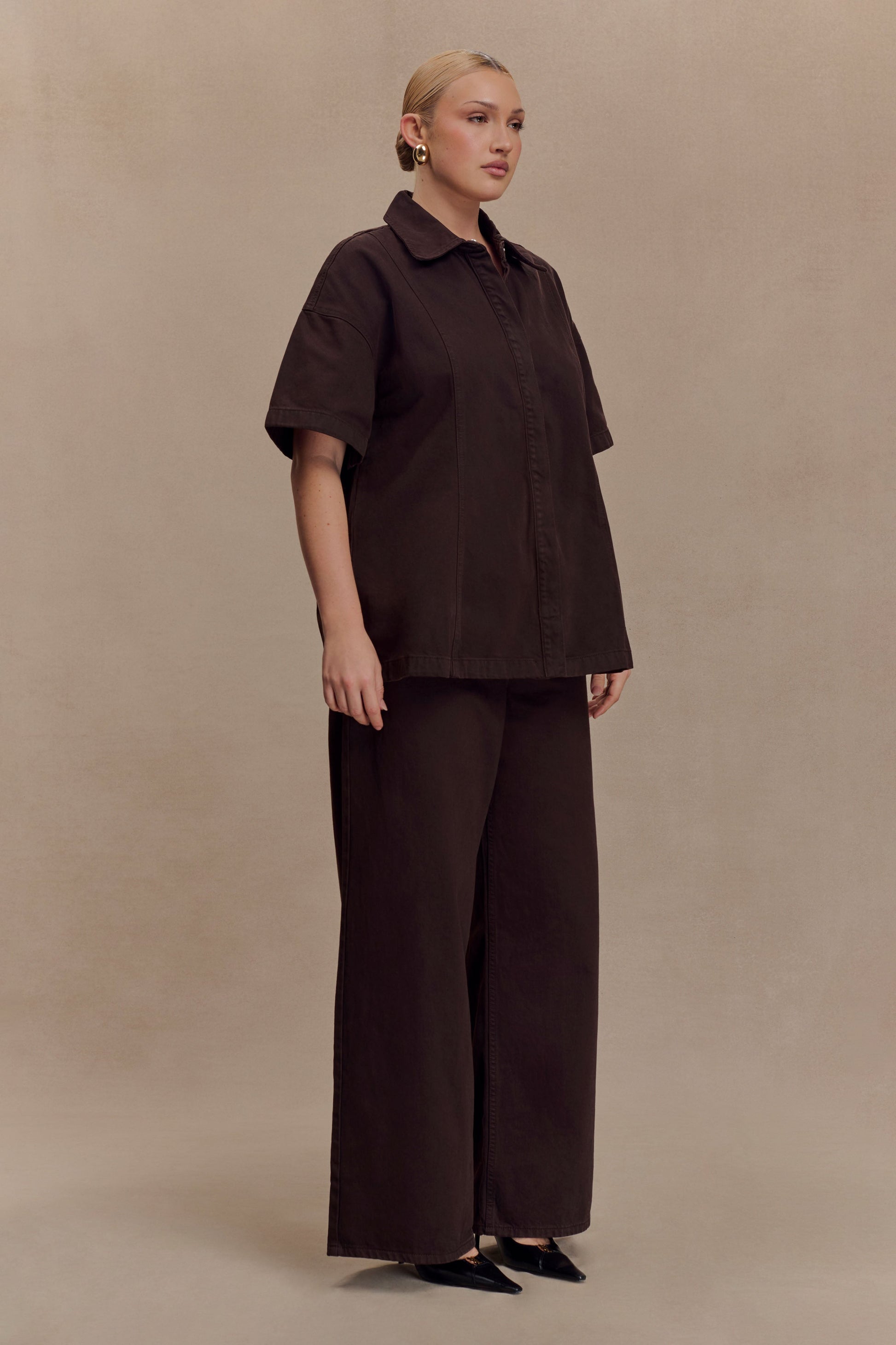 Maya Oversized Denim Shirt - Chocolate #8