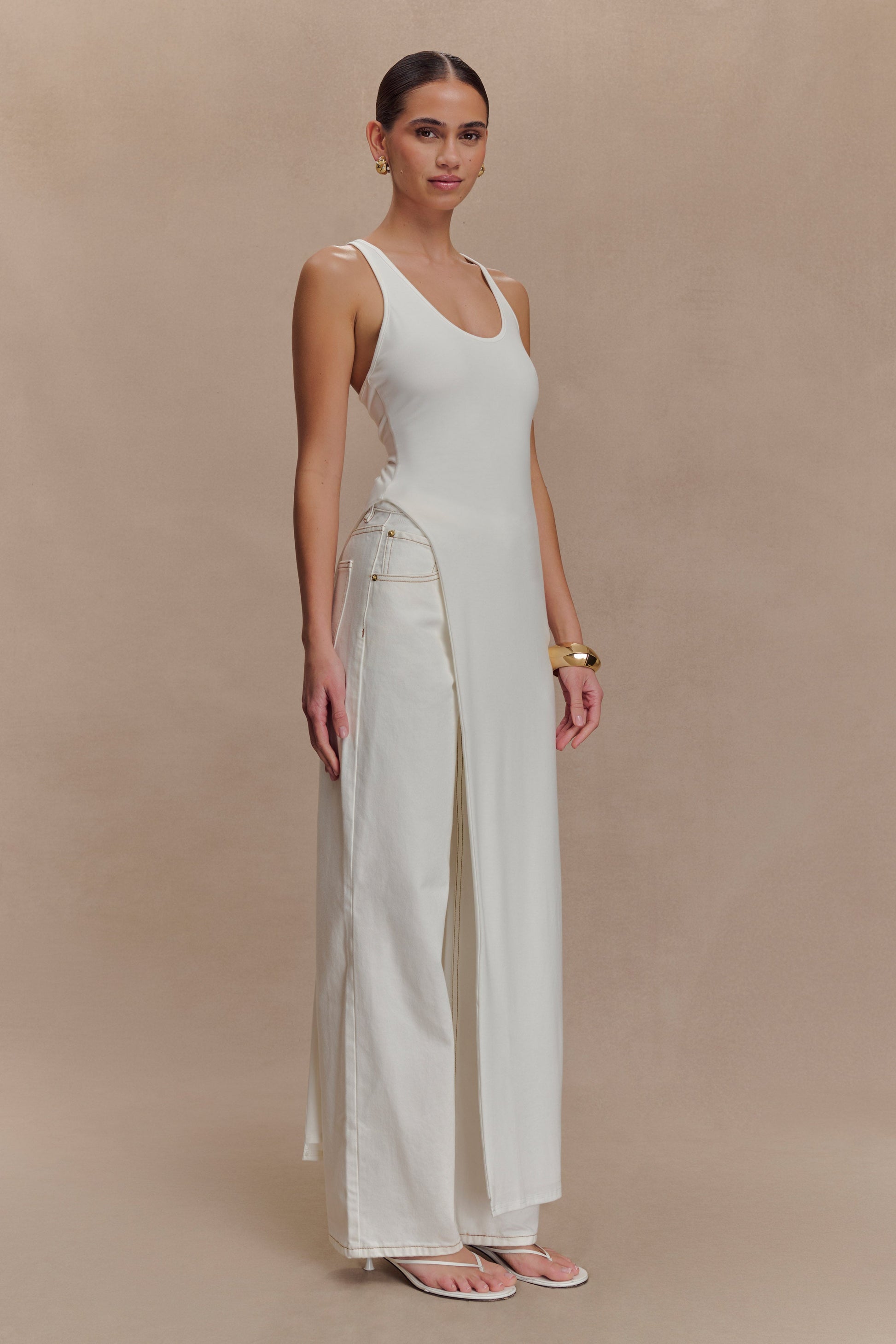 Ellerie Longline Racerback Top - White #6