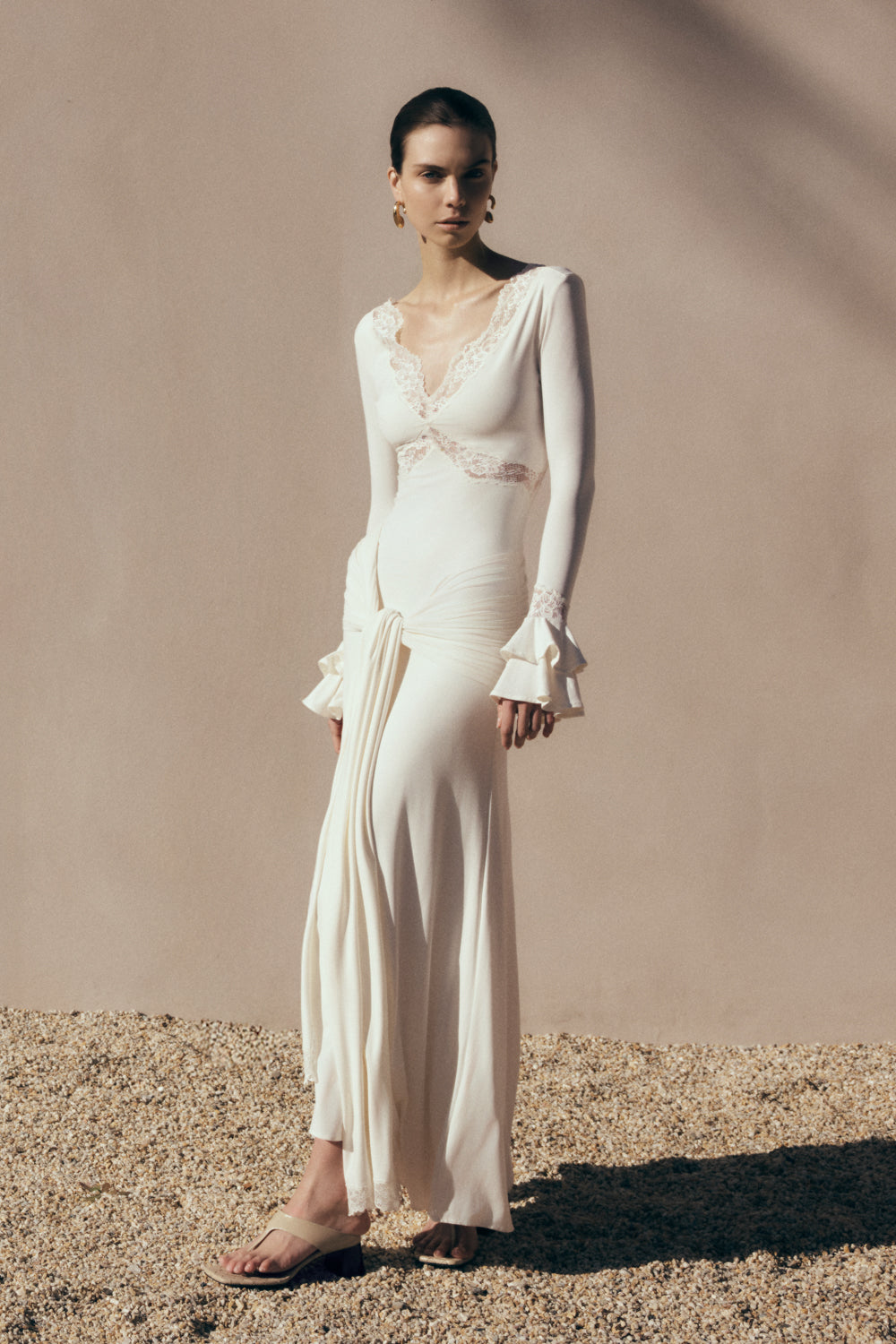 Electra Slinky Lace Maxi Dress - Ivory | MESHKI