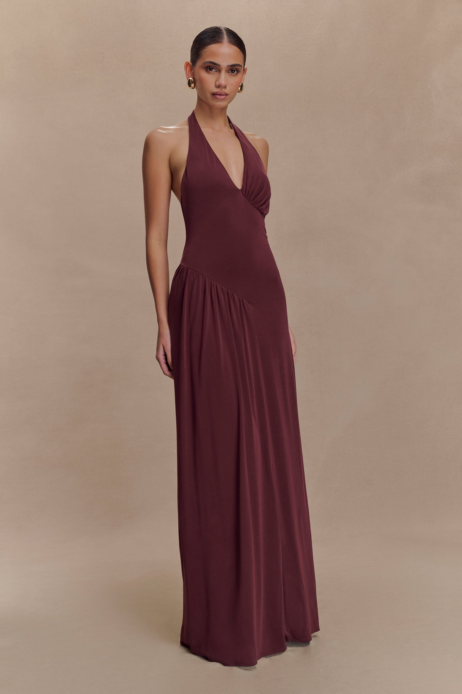 Yelena Ruched Halter Maxi Dress - Mahogany #3