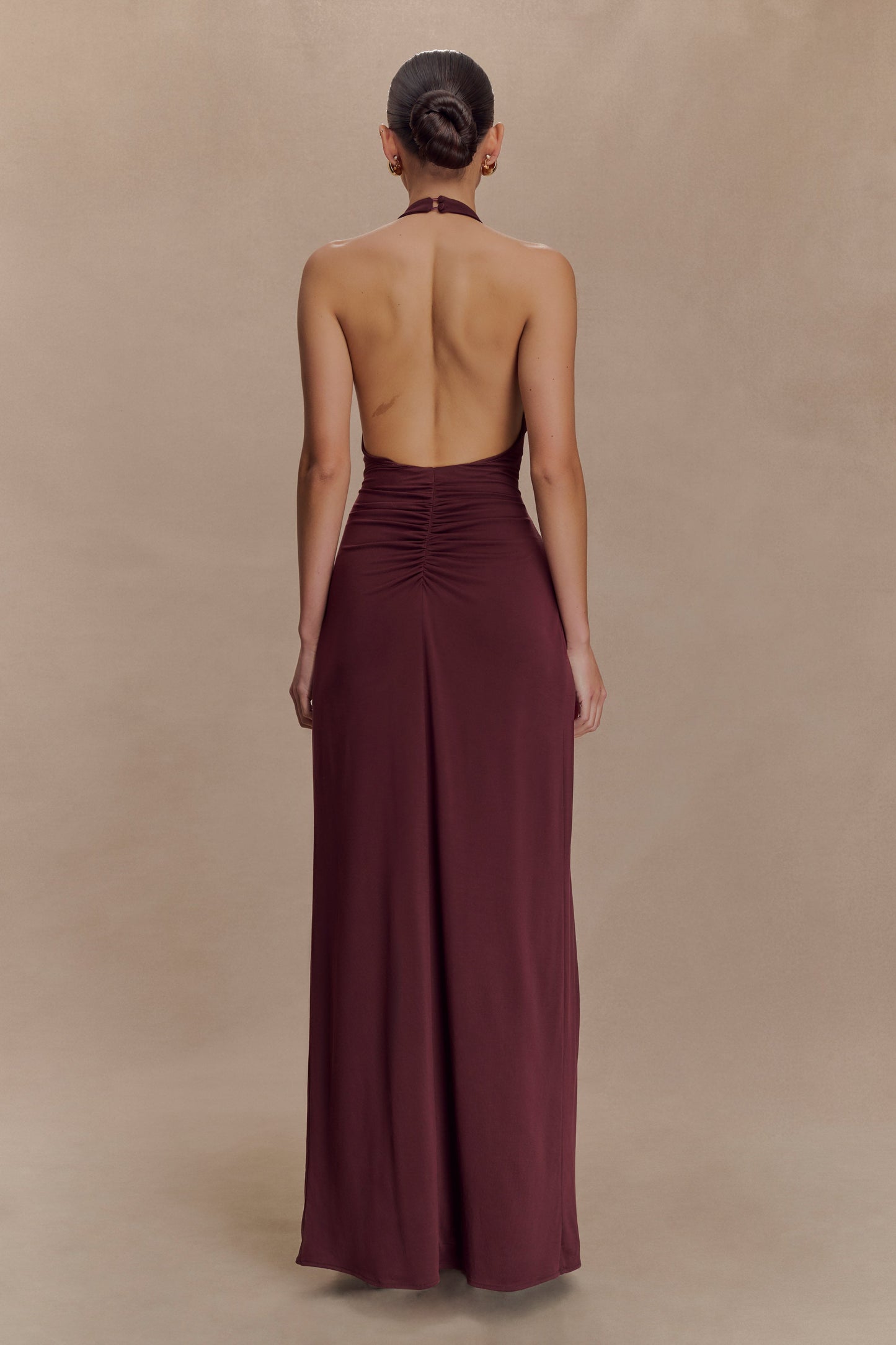 Yelena Ruched Halter Maxi Dress - Mahogany