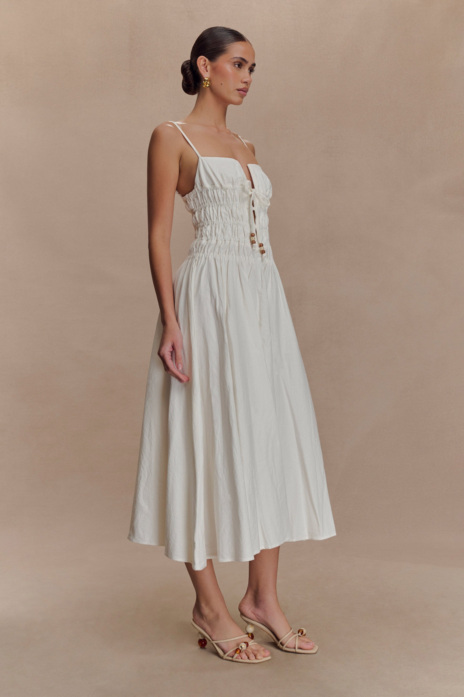 Elias Shirred Cotton Midi Dress - White #5