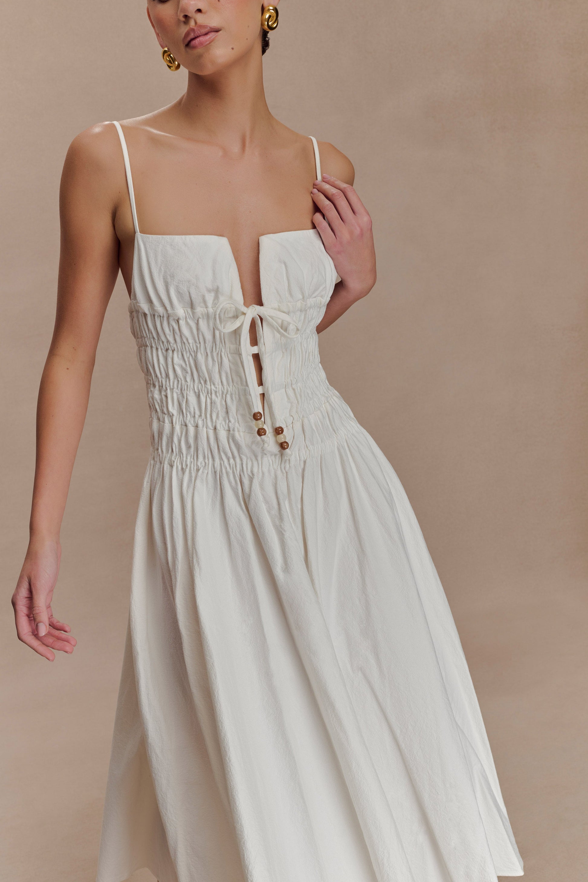 Elias Shirred Cotton Midi Dress - White #4