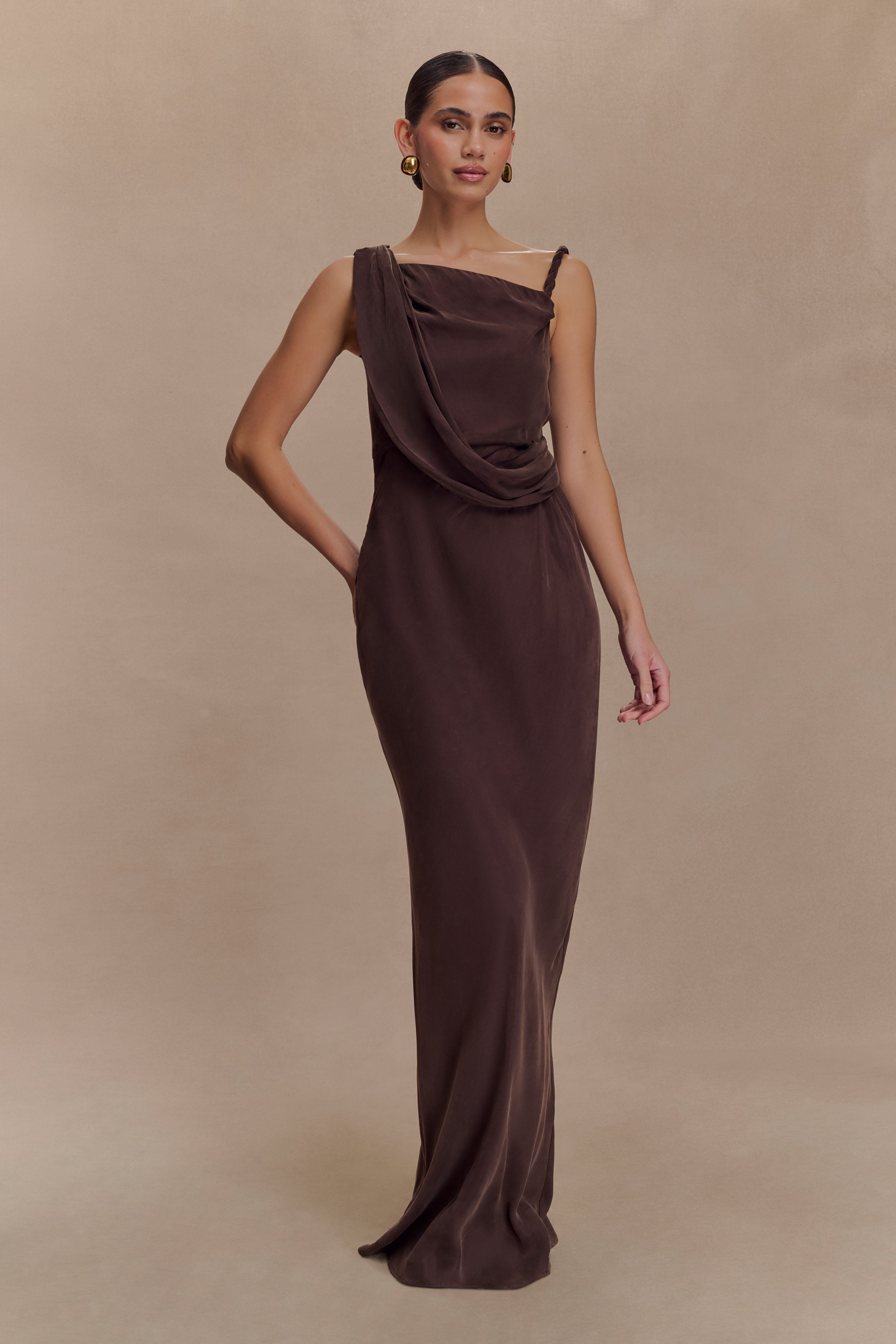 Lorieanne Draped Maxi Dress - Dark Chocolate | MESHKI