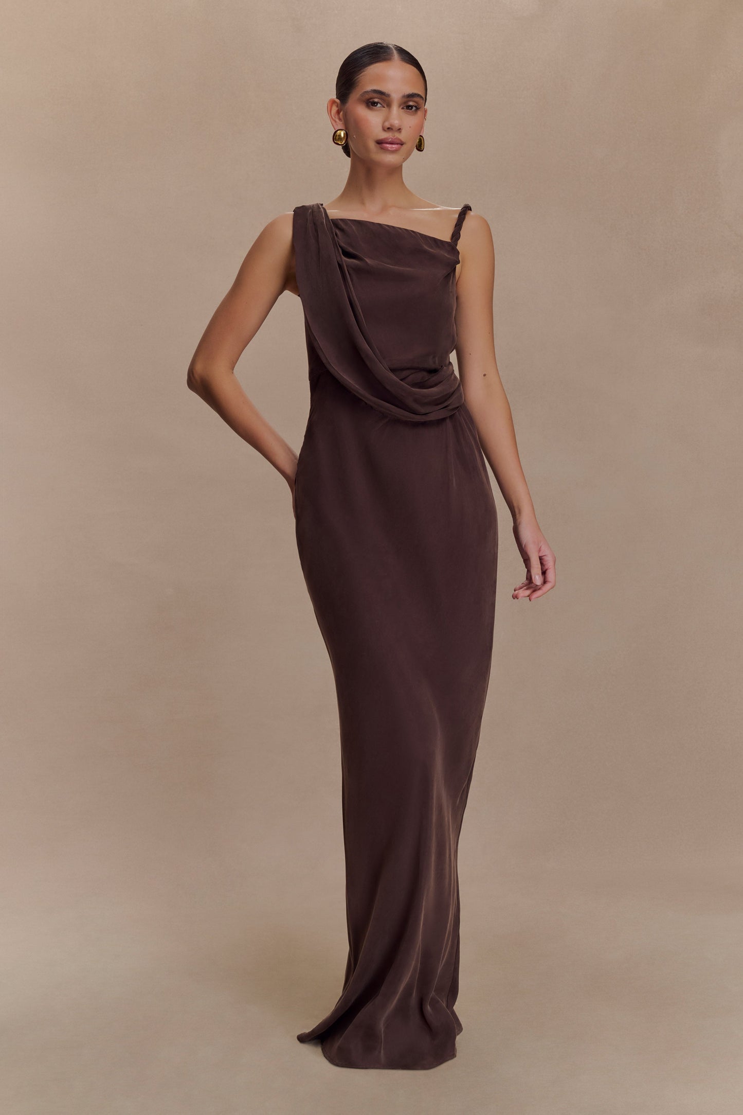 Lorieanne Draped Maxi Dress - Dark Chocolate