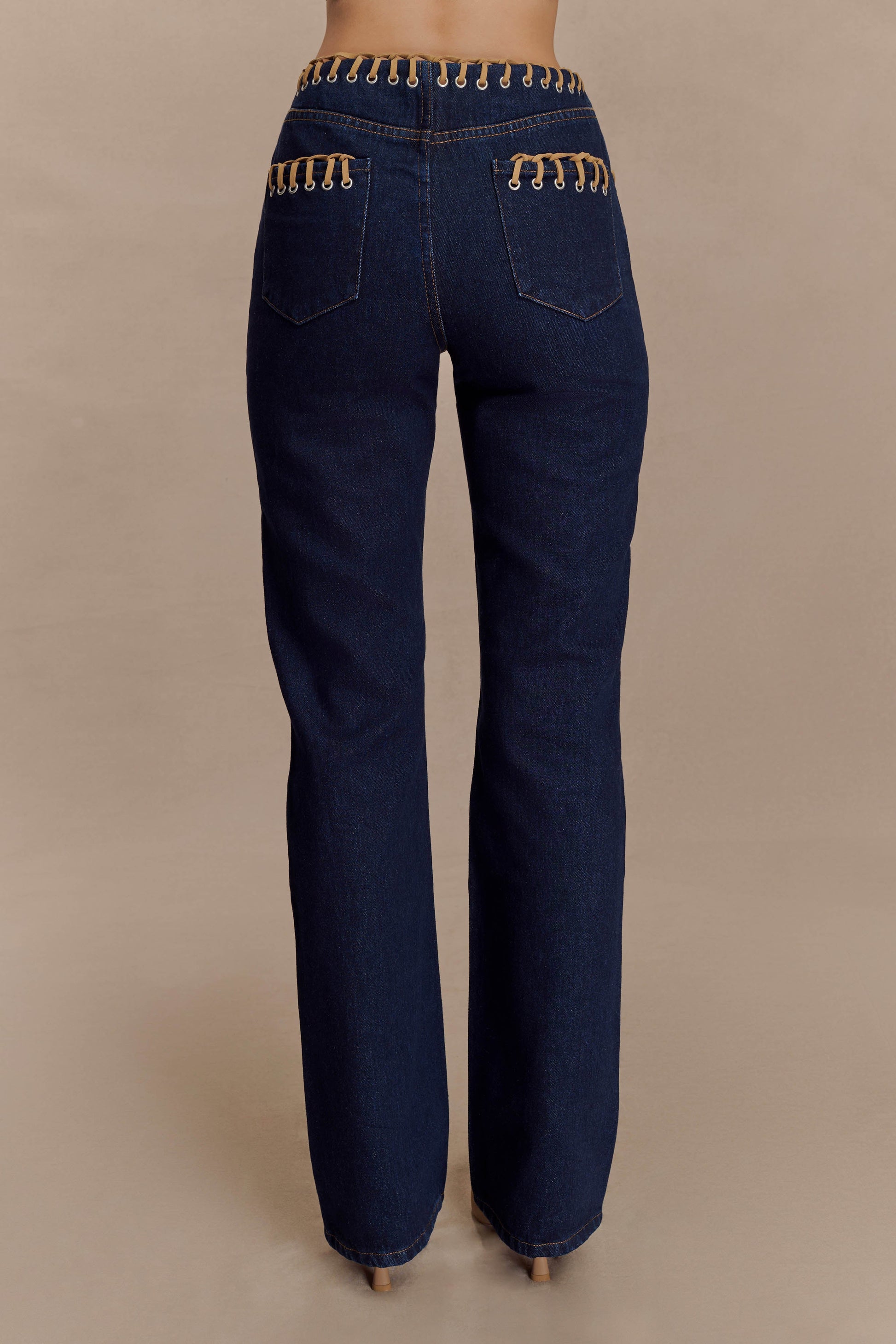 Meryl Lace Up Denim Jean - Indigo Blue #4