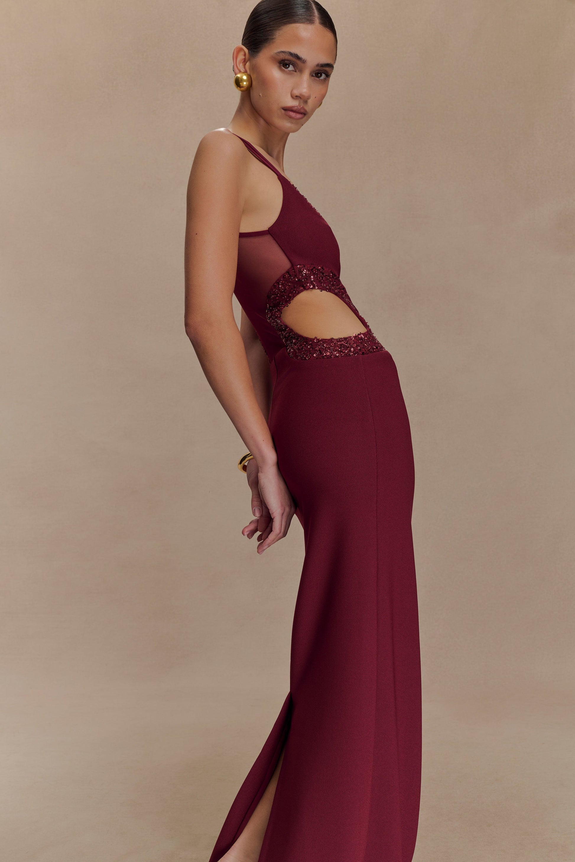 Angelique Beaded Crepe Maxi Dress - Wine #3
