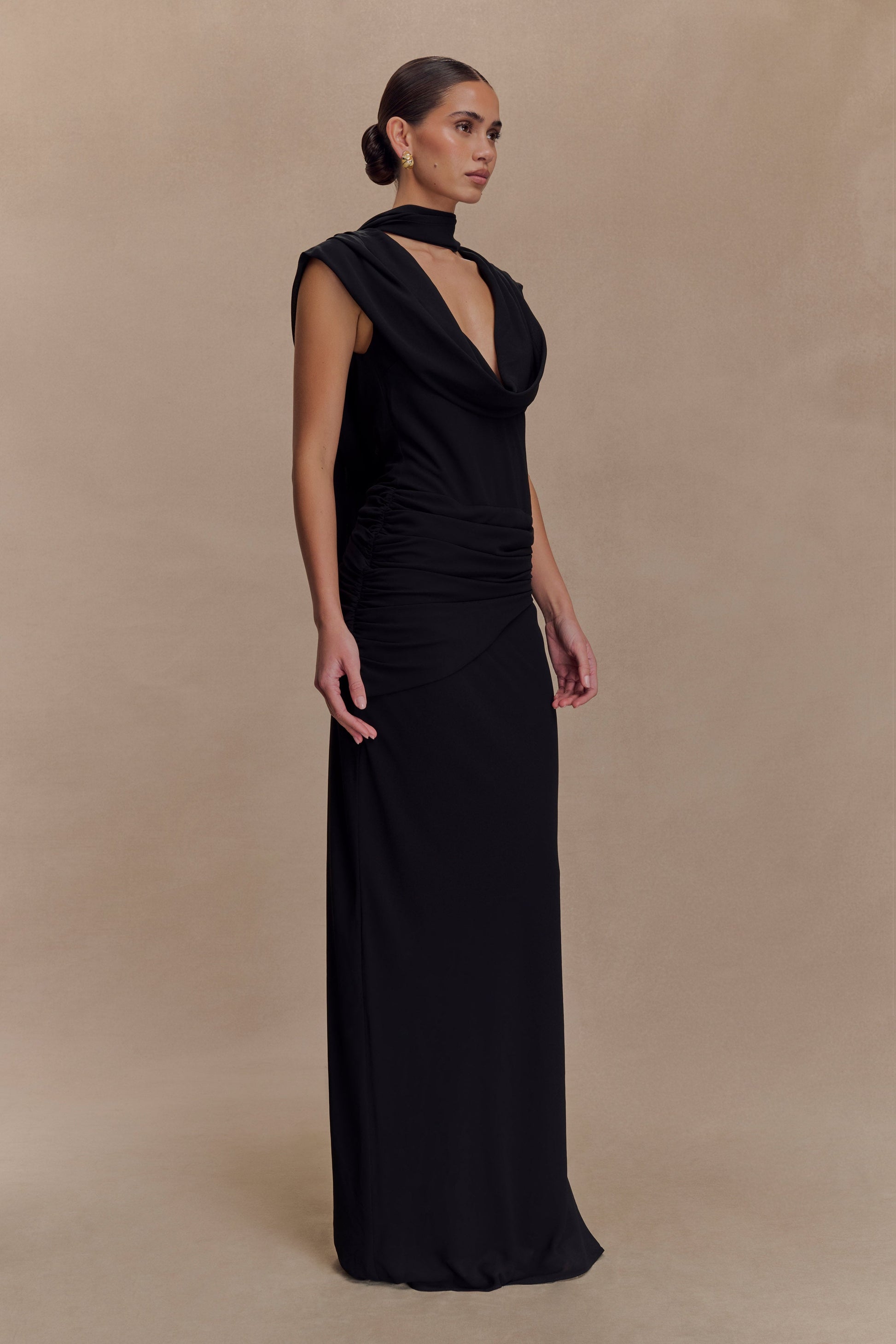 Giulia Chiffon Draped Maxi Dress - Black #3