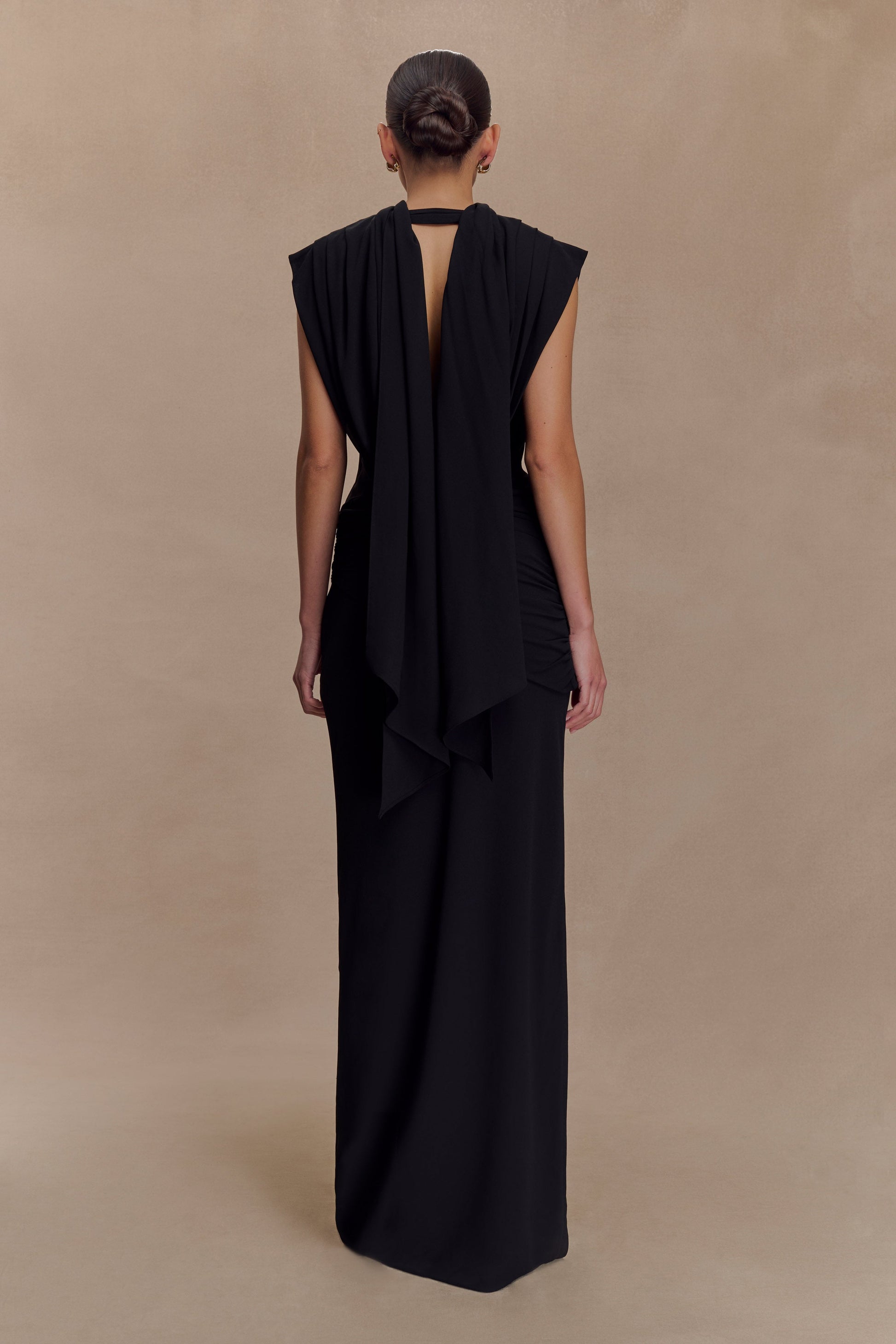 Giulia Chiffon Draped Maxi Dress - Black #2