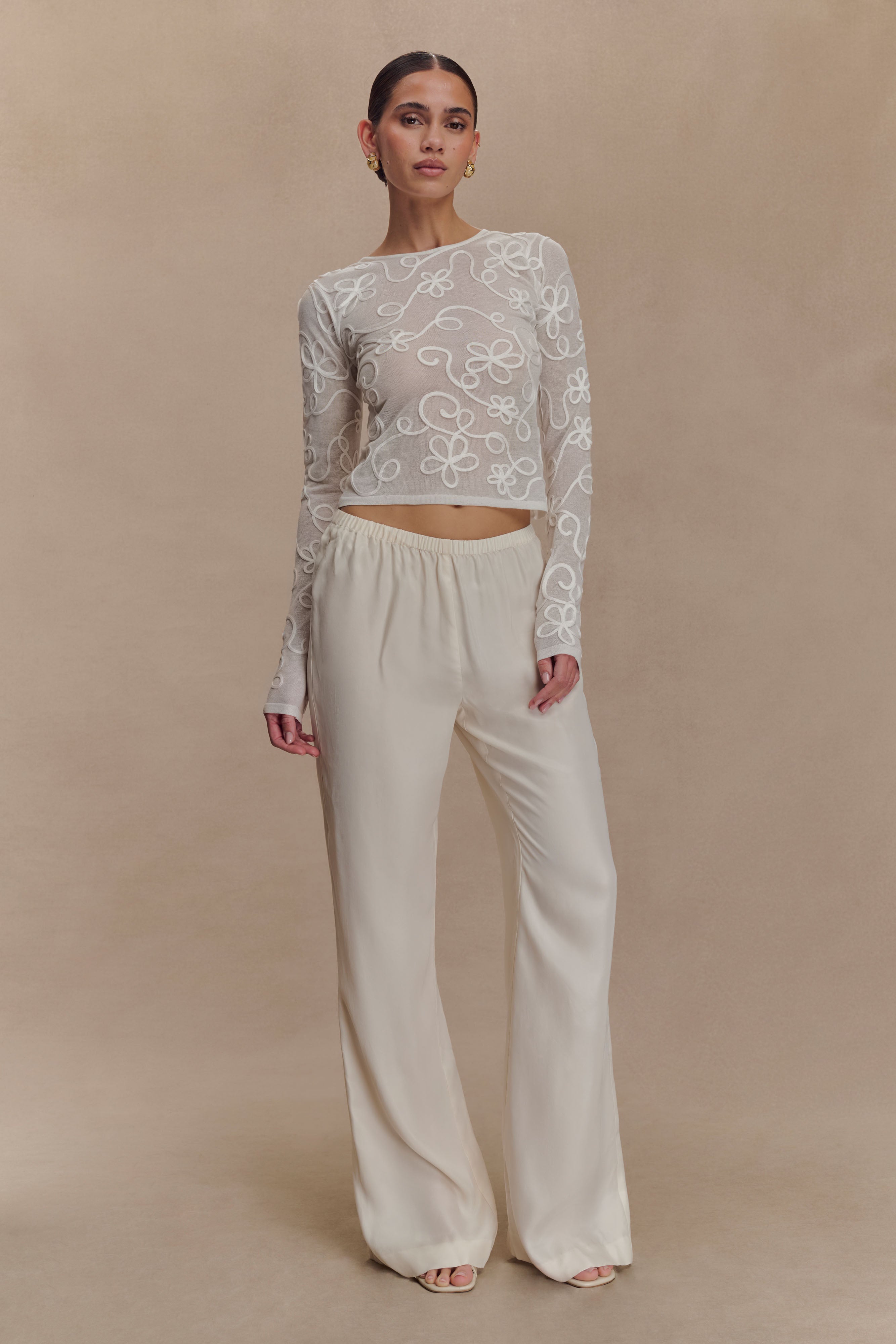 Omari Embroidery Long Sleeve Knit Top - Ivory | MESHKI