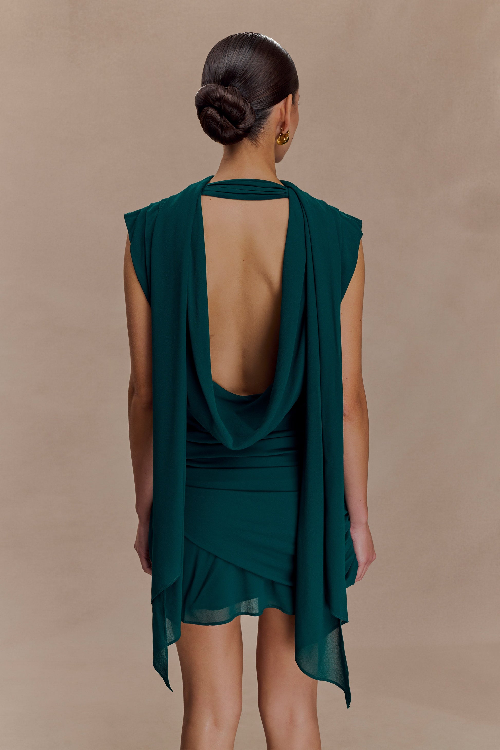 Giulia Chiffon Draped Mini Dress - Dark Emerald #2