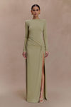 Deanna Long Sleeve Gathered Maxi Dress - Sage