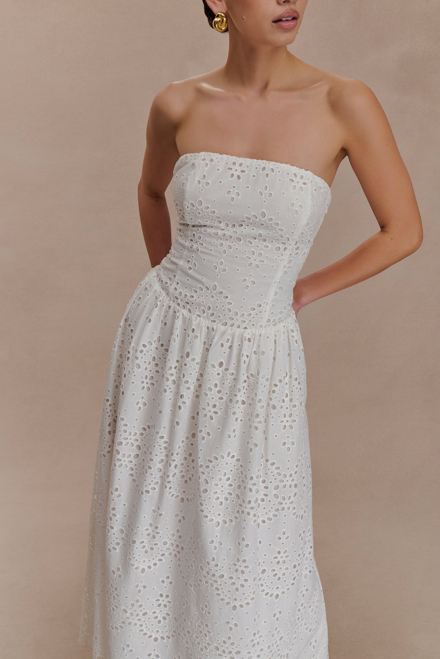 Maureen Broderie Strapless Maxi Dress - White
