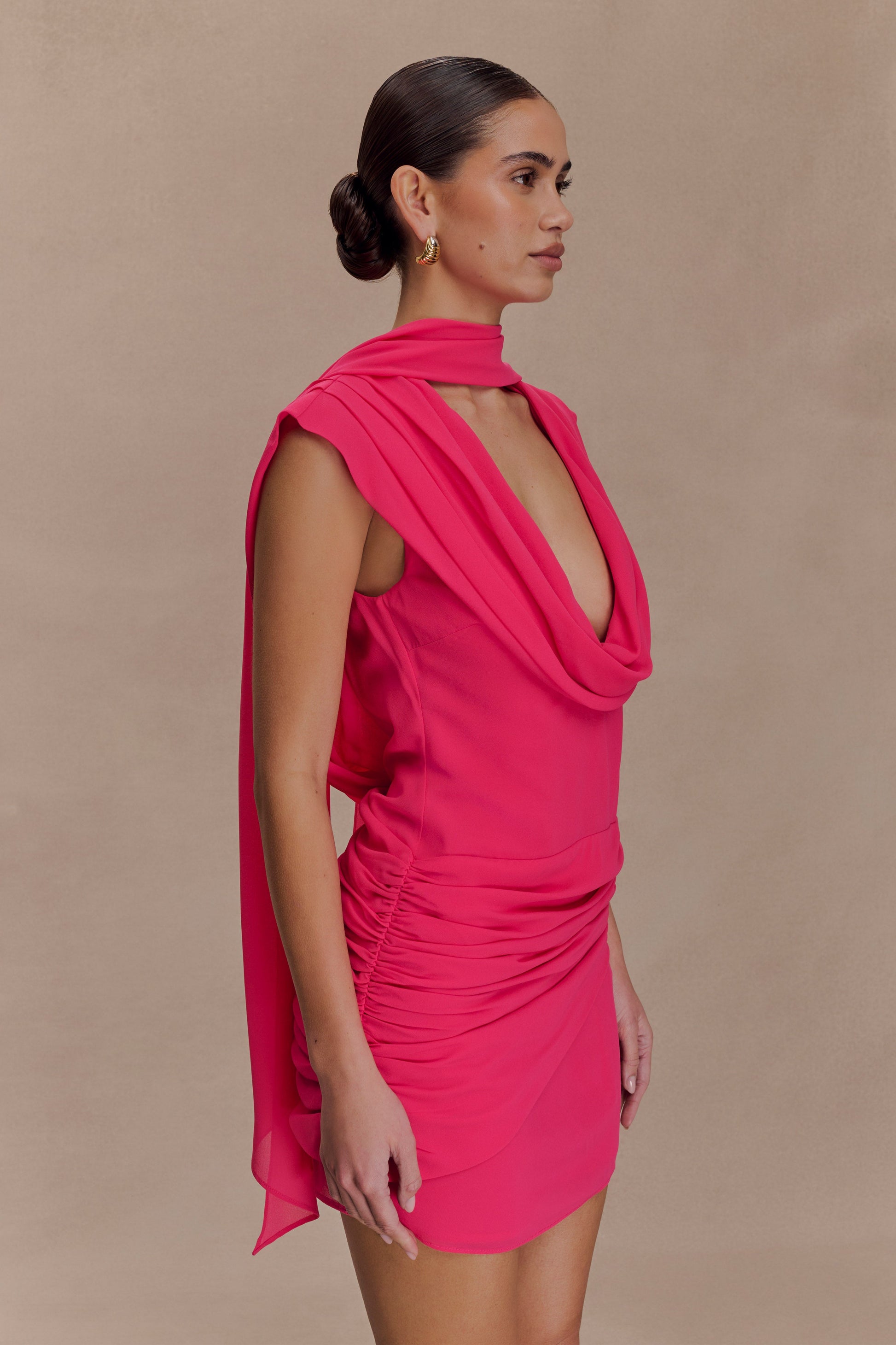 Giulia Chiffon Draped Mini Dress - Raspberry #3