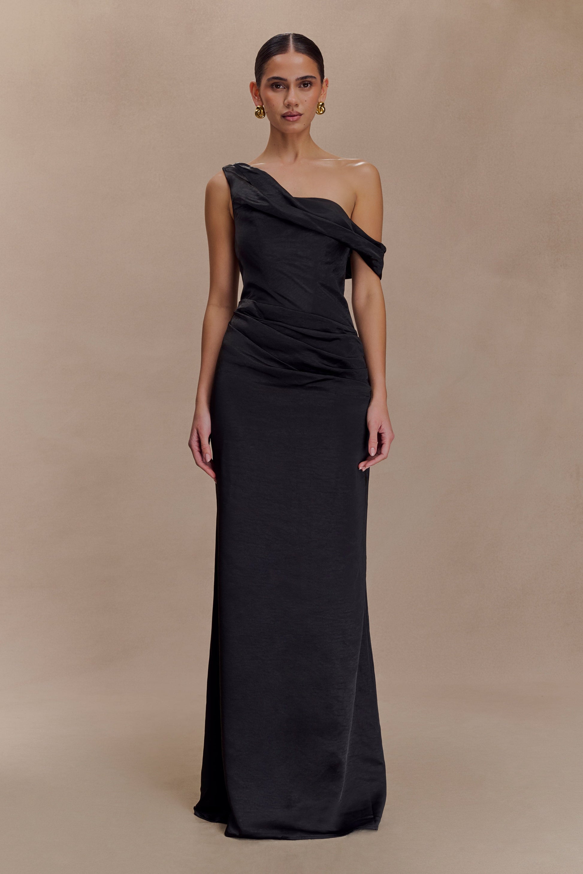 Dalia Off Shoulder Satin Maxi Dress - Black Dalia Off Shoulder Satin Maxi Dress - Black