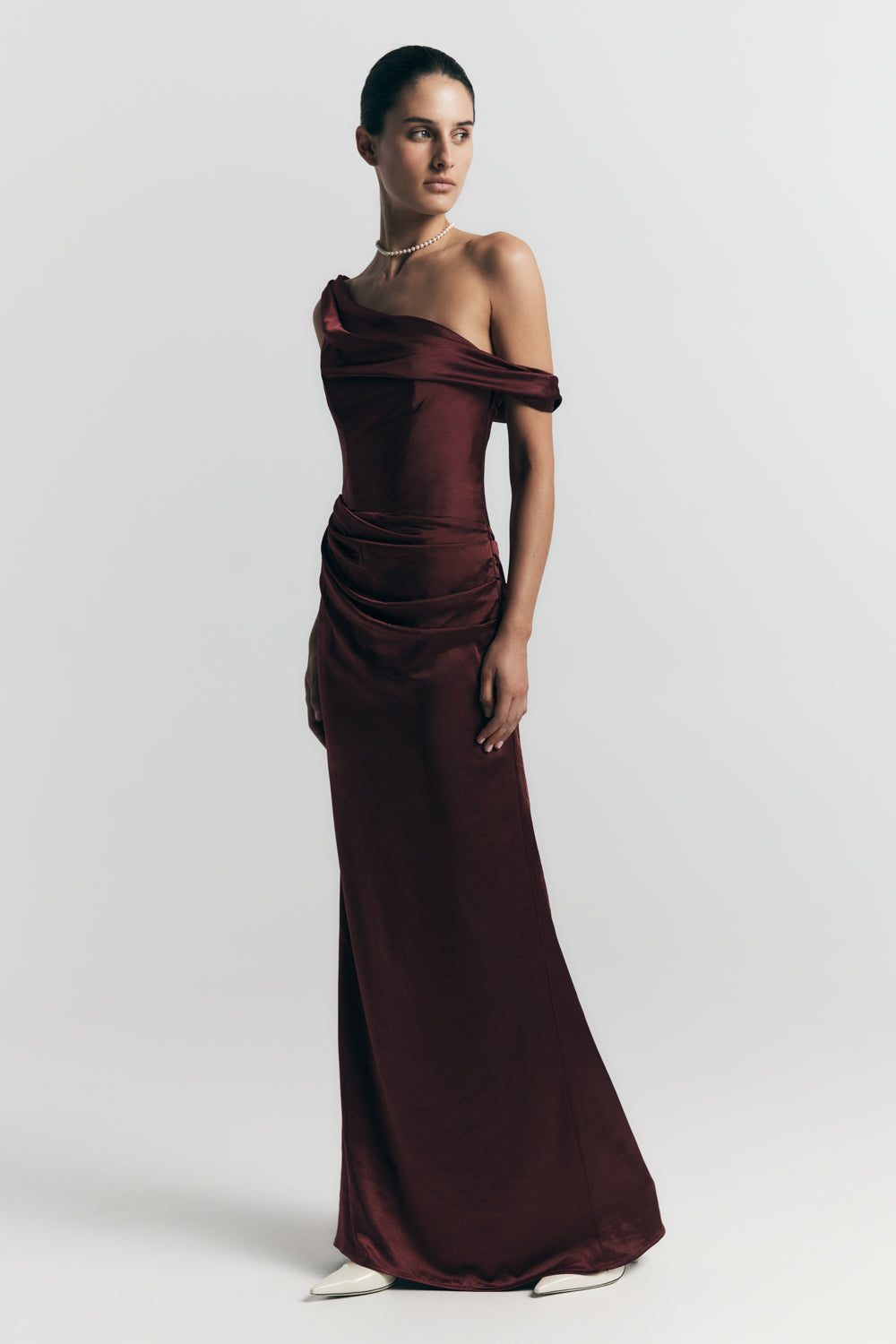 Dalia Off Shoulder Satin Maxi Dress - Mahogany #12