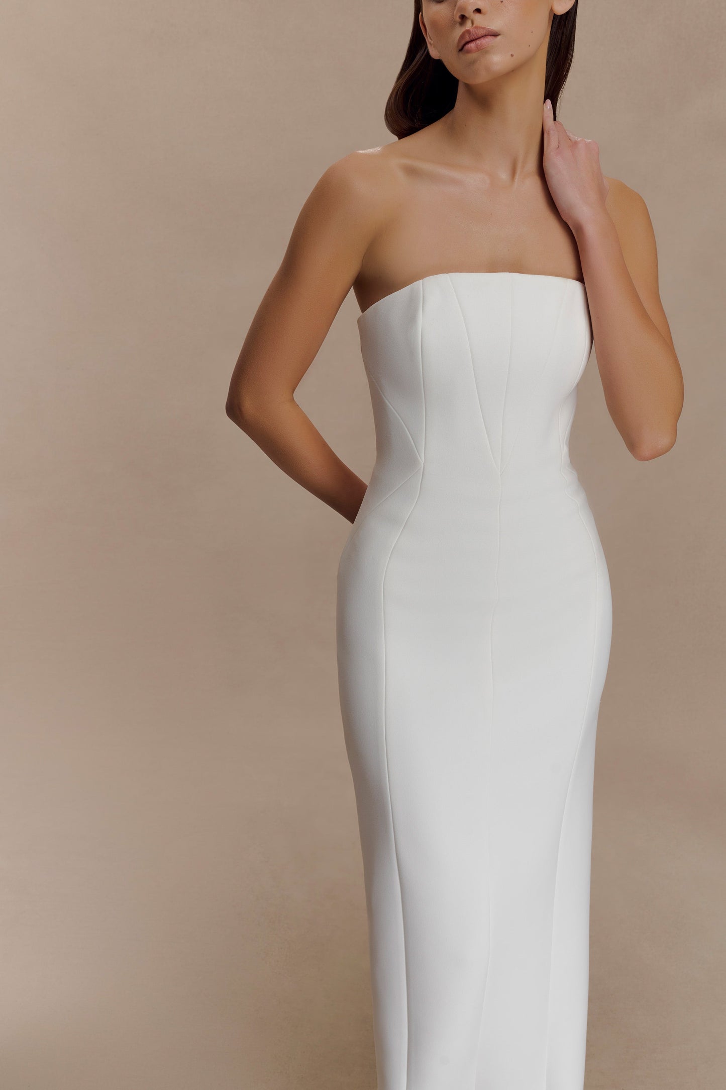 Kalila Strapless Crepe Maxi Dress - White