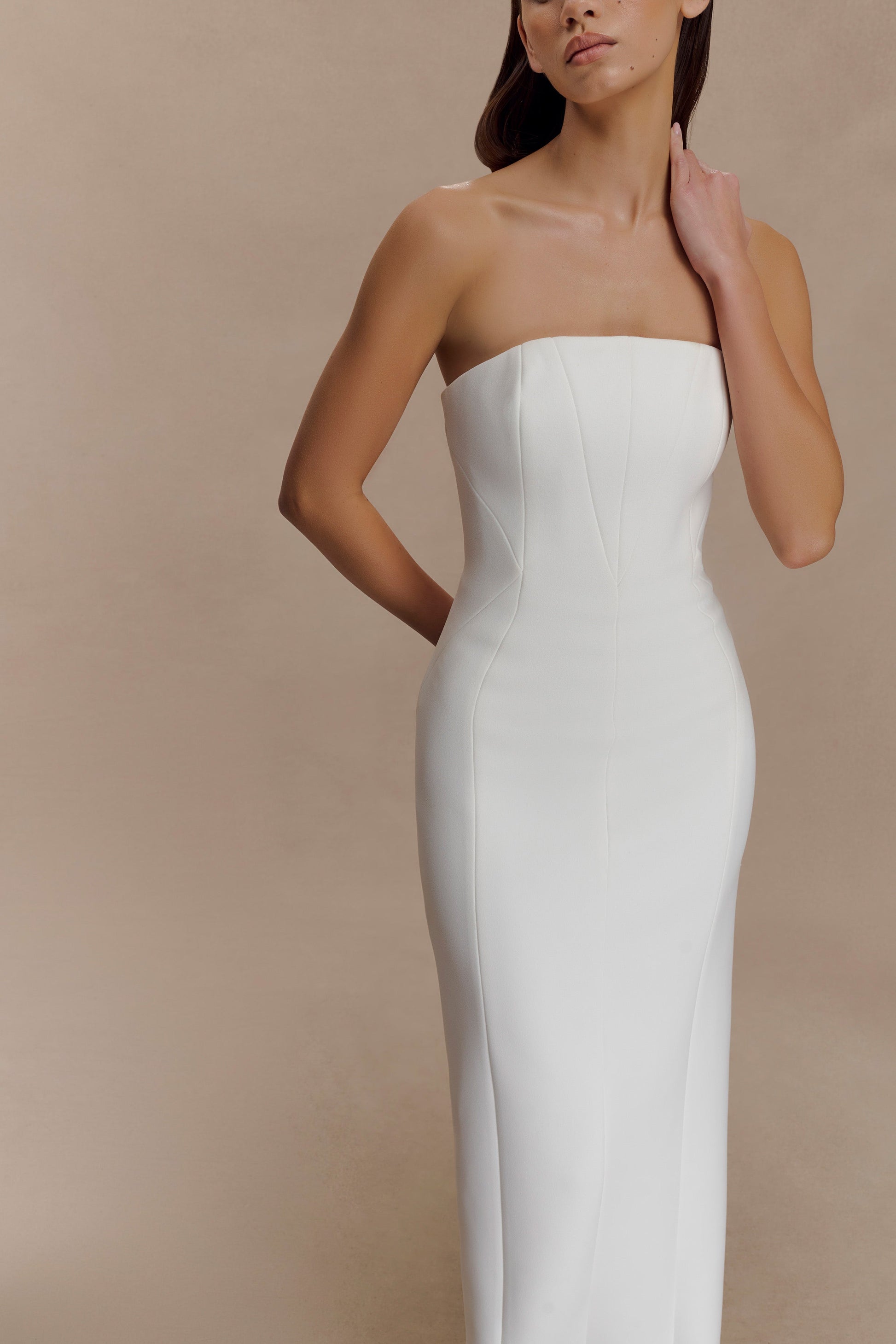 Kalila Strapless Crepe Maxi Dress - White #9