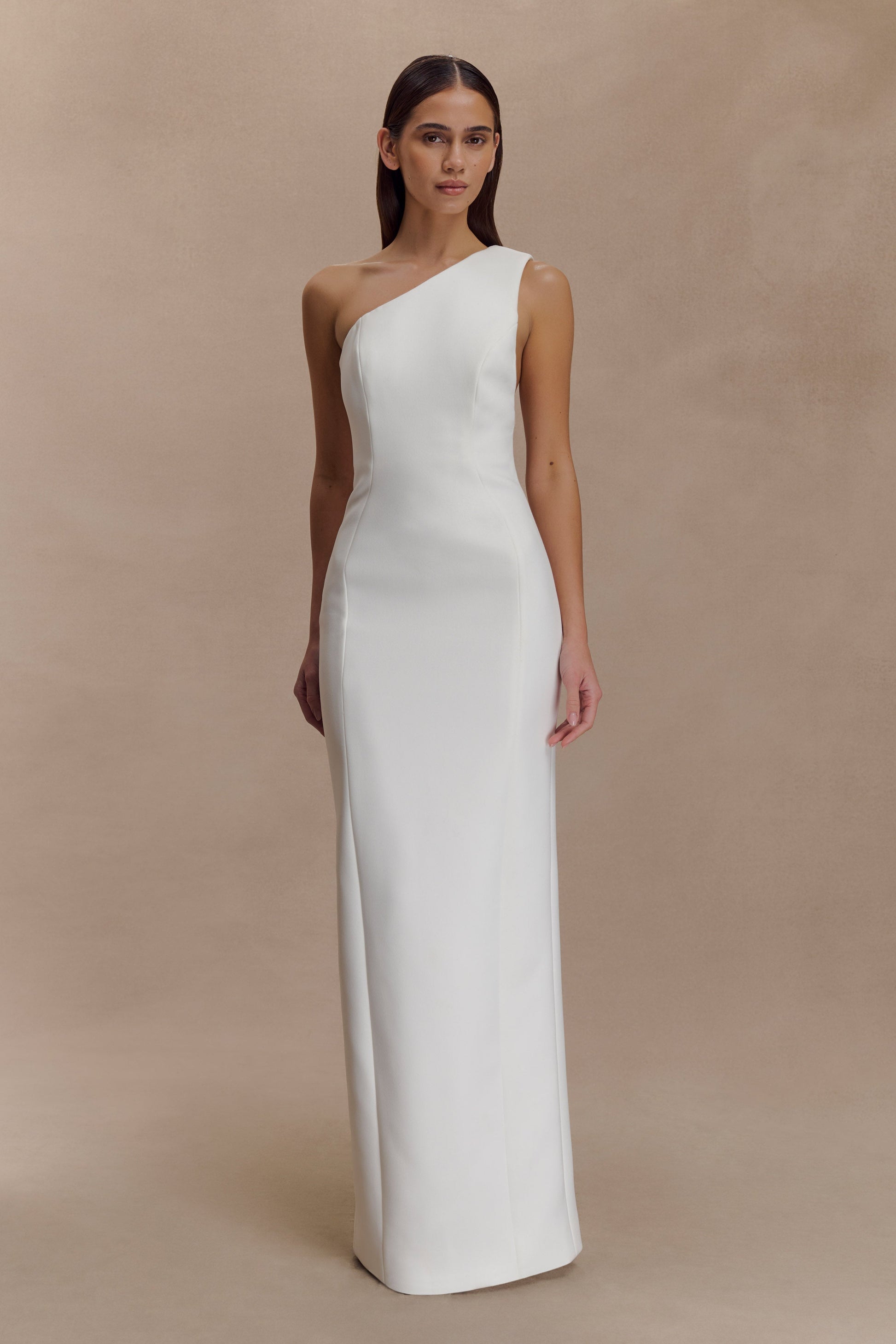 Milena One Shoulder Crepe Maxi Dress - White #5