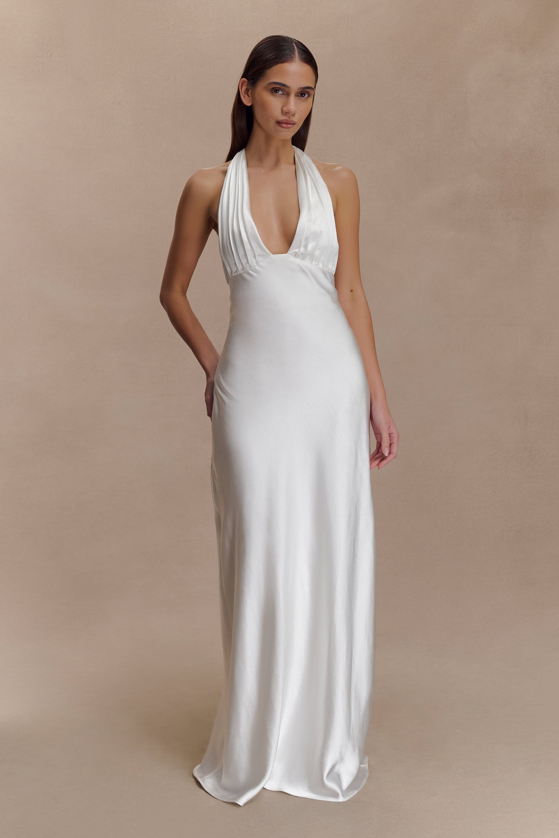 Alice Satin Halter Maxi Dress - White #7