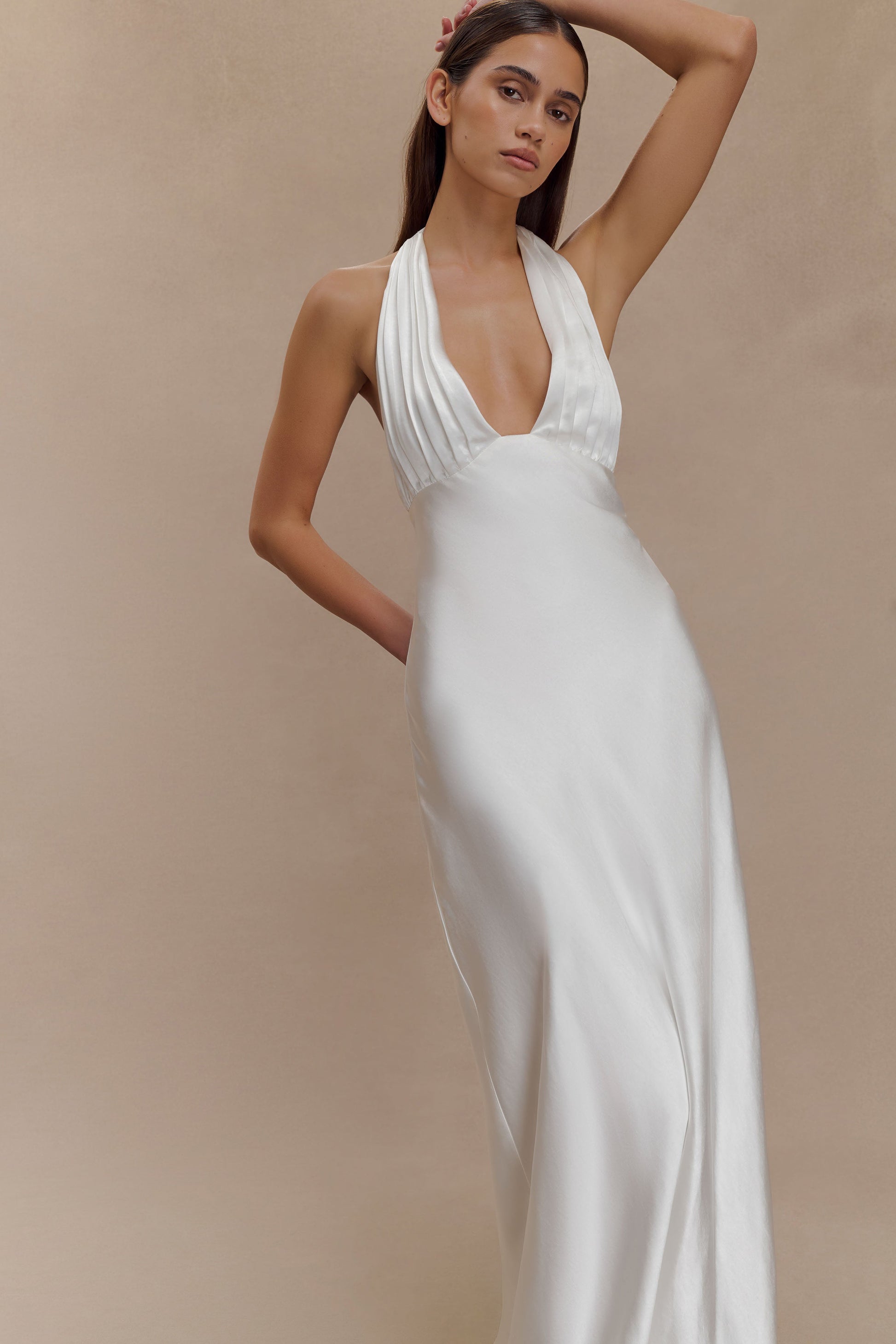 Alice Satin Halter Maxi Dress - White #8