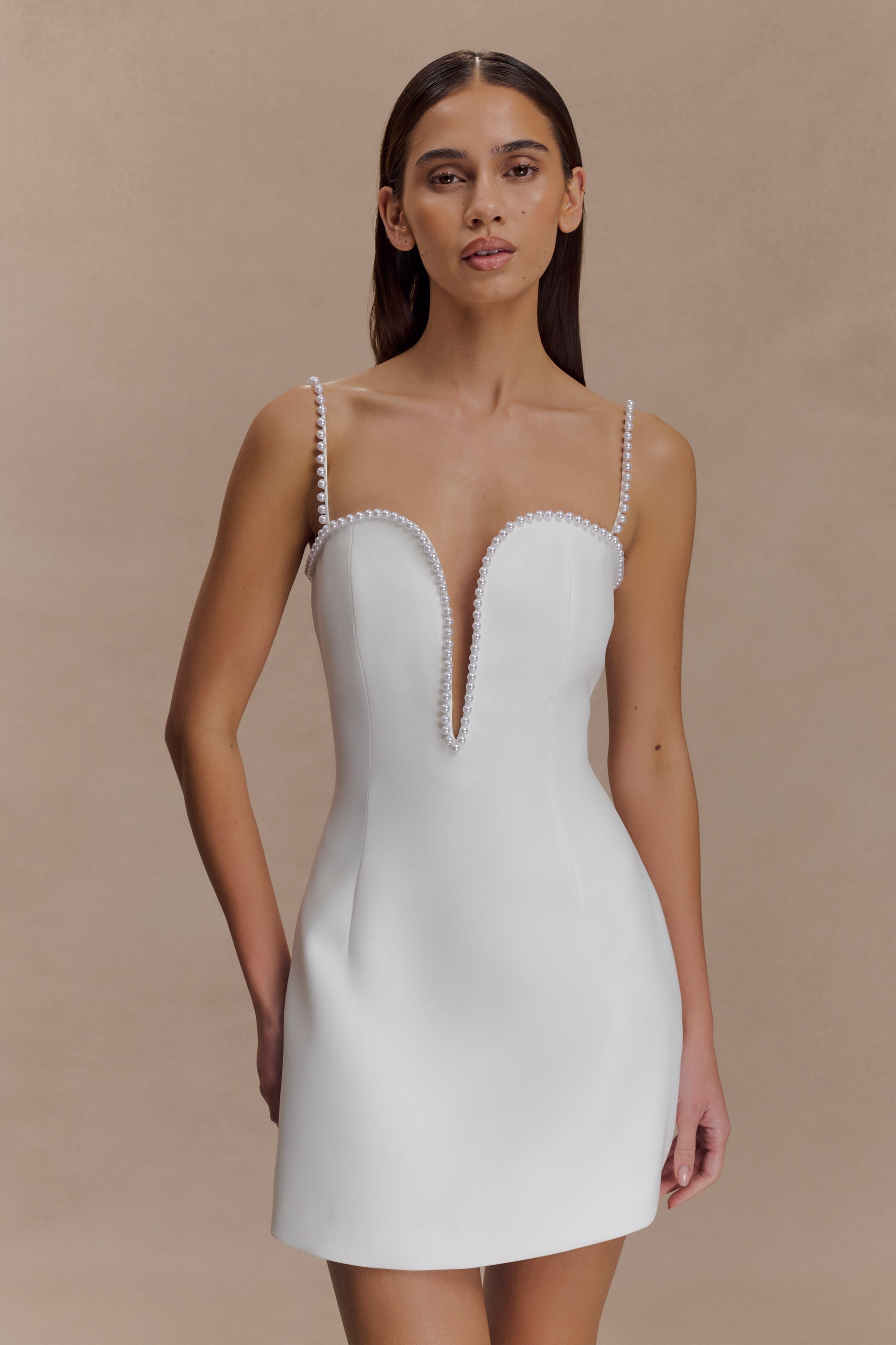 Kingsley Beaded Neckline Mini Dress - Ivory #6
