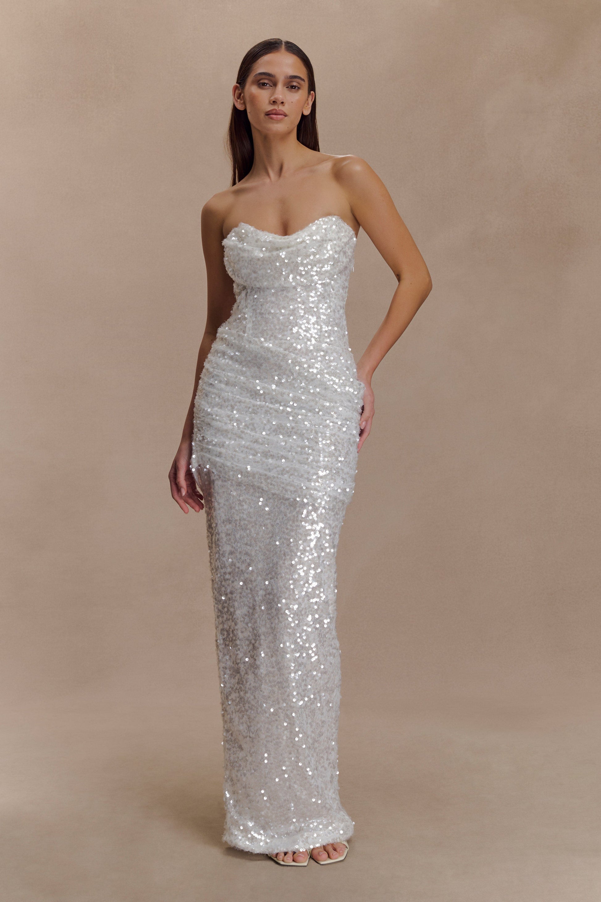 Nala Strapless Sequin Maxi Dress - Ivory #7